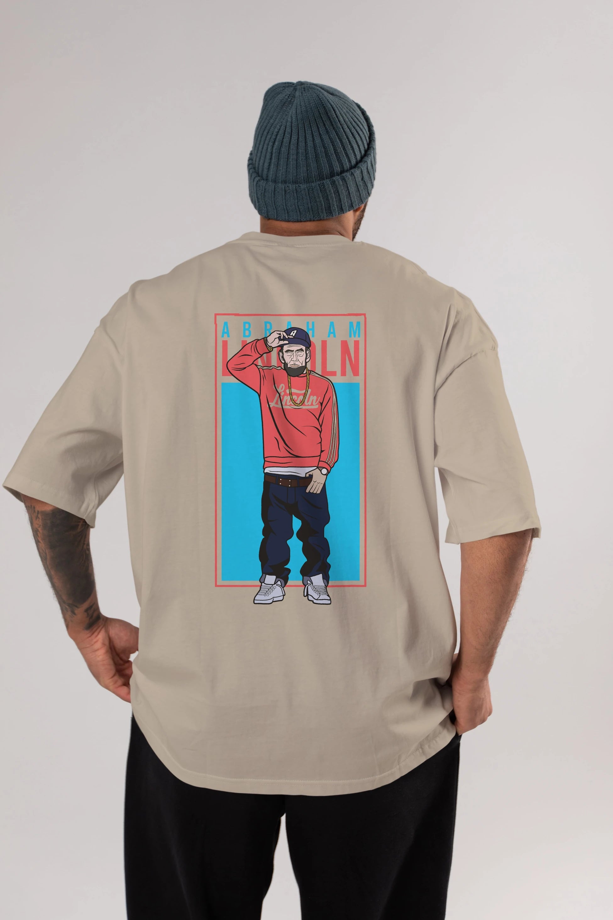 Abraham Lincoln Arka Baskılı Oversize t-shirt Erkek Kadın Unisex %100 Pamuk tişort