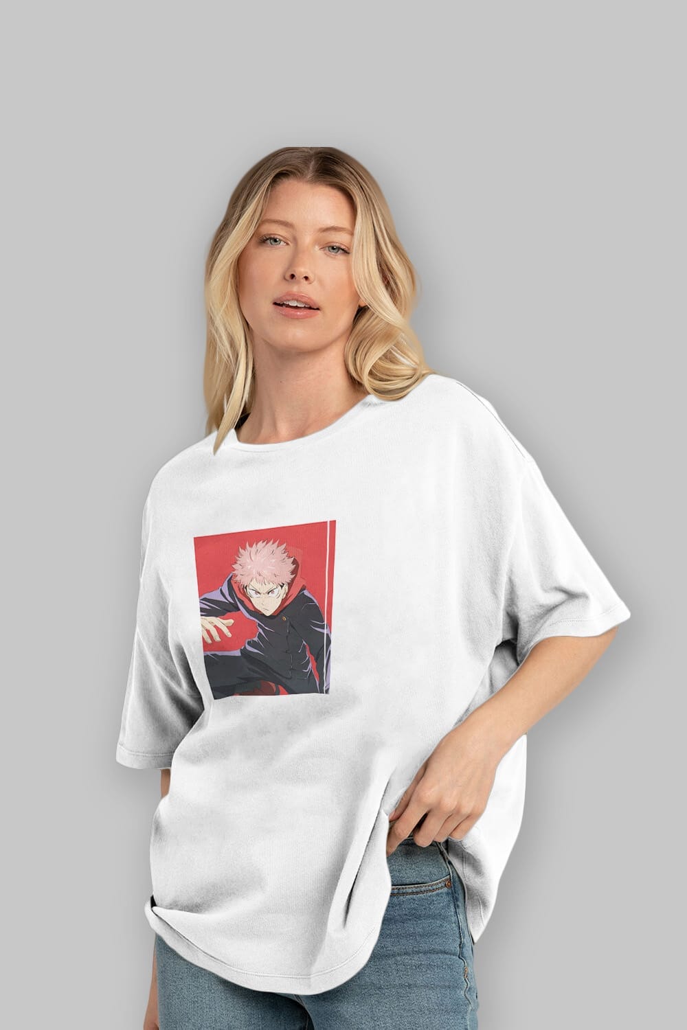 Yuuji Itadori 2 Anime Ön Baskılı Oversize t-shirt %100 pamuk Erkek Kadın Unisex