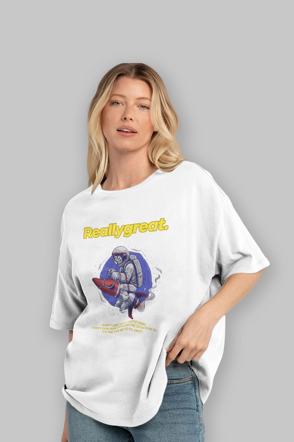 Reallygreat Astronaut Ön Baskılı Oversize t-shirt Erkek Kadın Unisex
