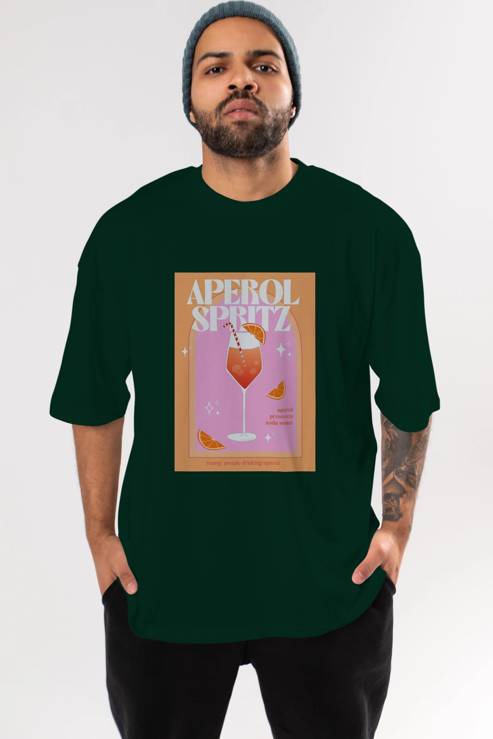Aperol Spritz 2 Ön Baskılı Oversize t-shirt Erkek Kadın Unisex %100 Pamuk Bisiklet Yaka tişort