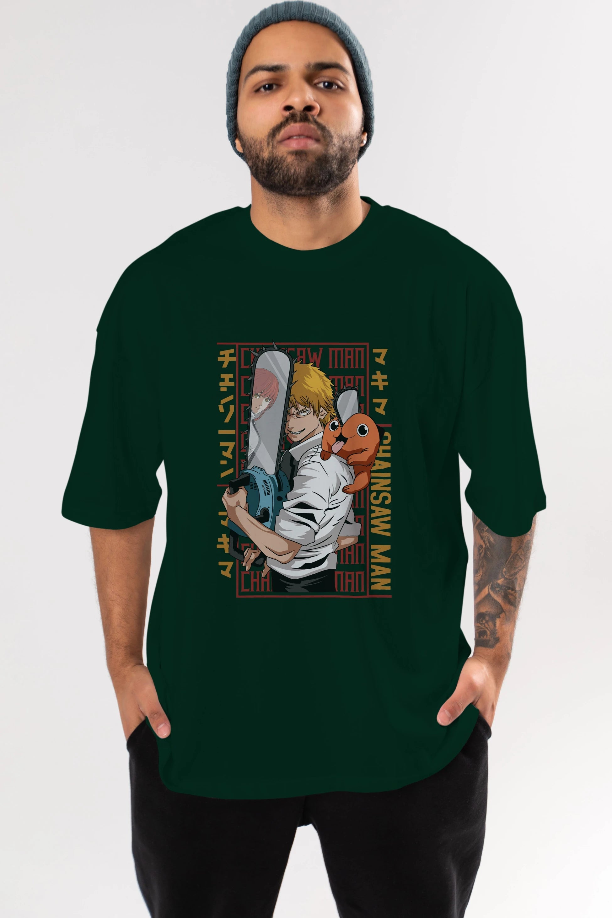 Chainsaw DENJI Anime Ön Baskılı Oversize t-shirt %100 pamuk Erkek Kadın Unisex