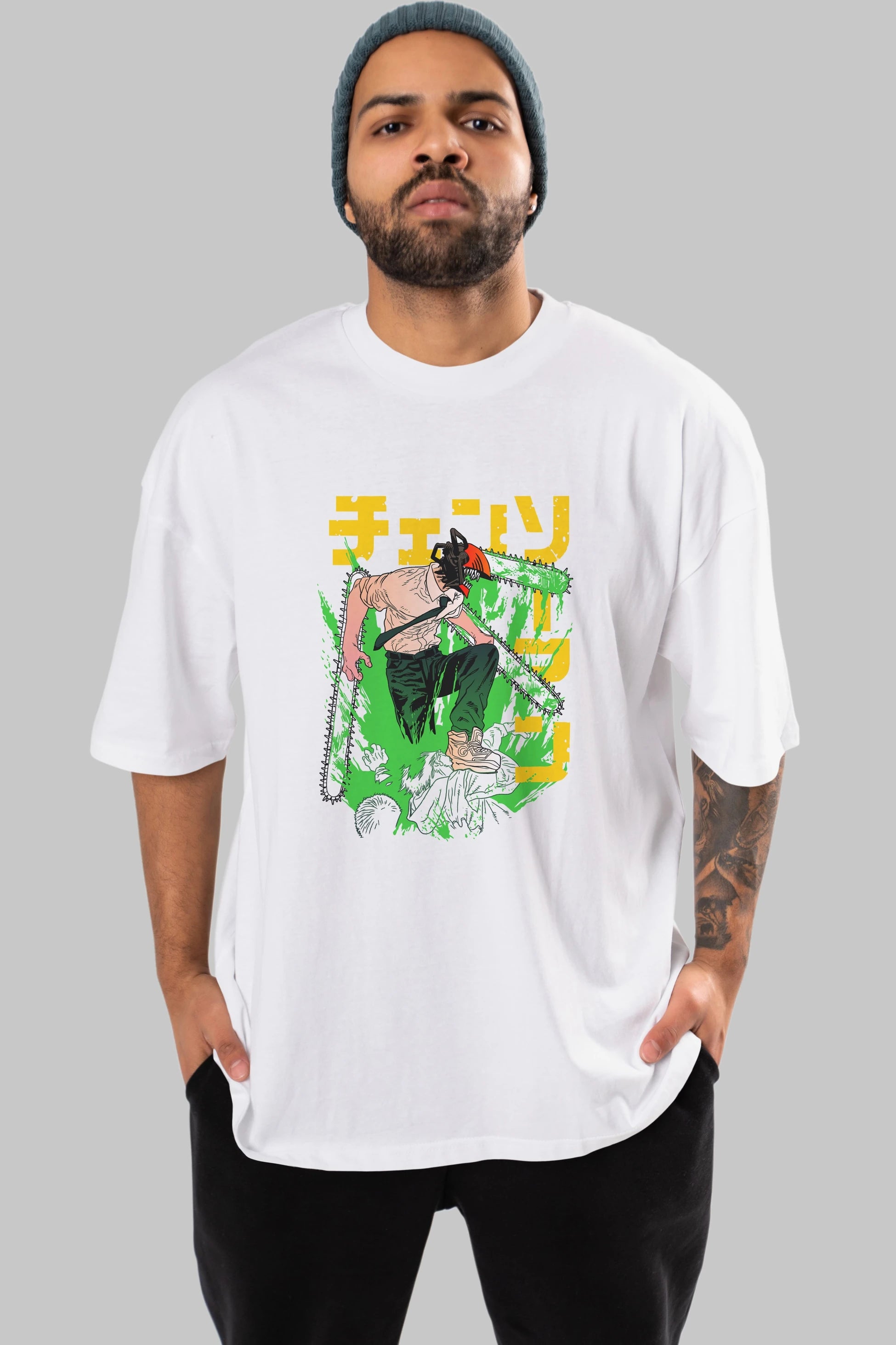 CHAINSAWMAN DENJI Anime Ön Baskılı Oversize t-shirt %100 pamuk Erkek Kadın Unisex