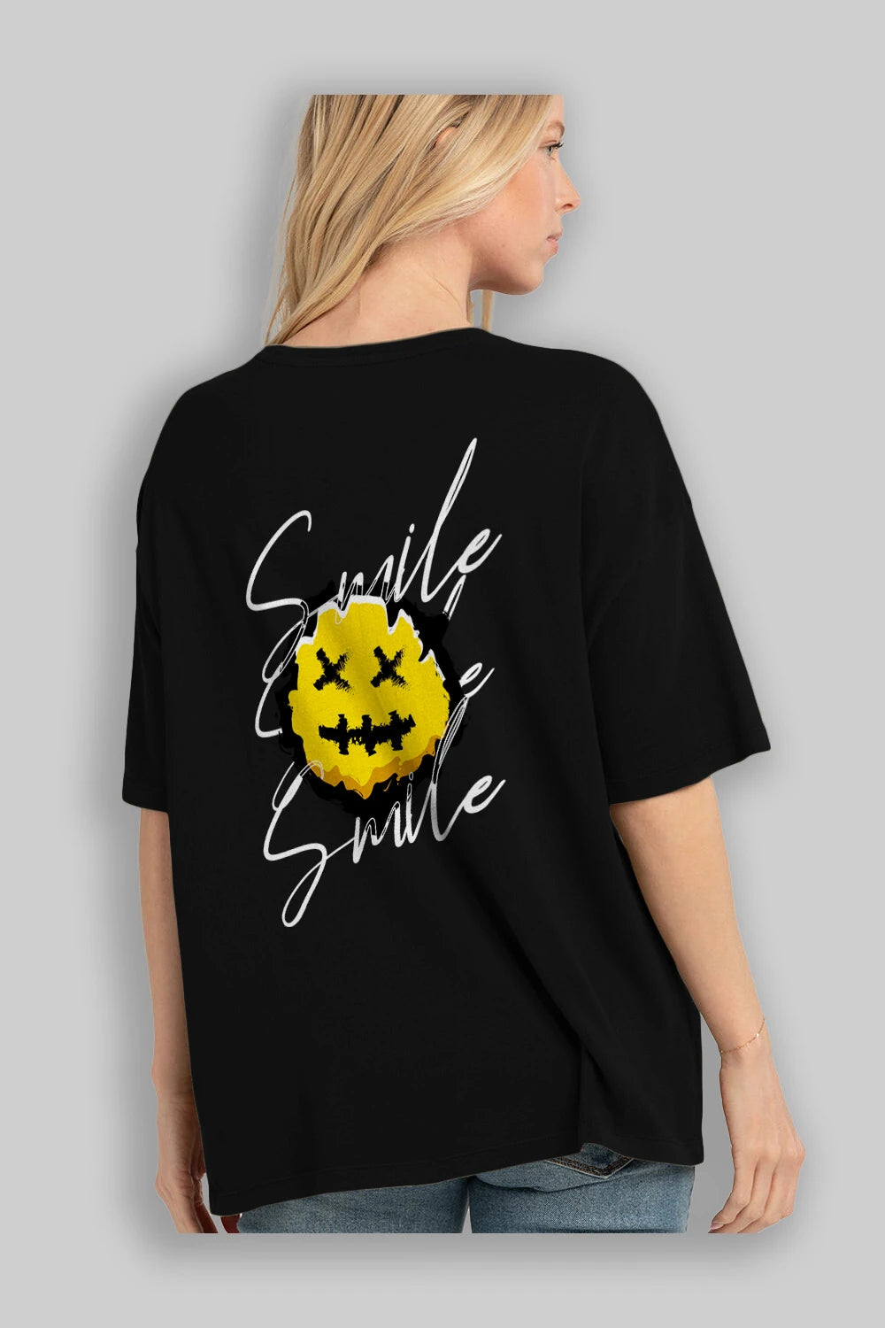 Smile Emoji Arka Baskılı Oversize t-shirt Erkek Kadın Unisex