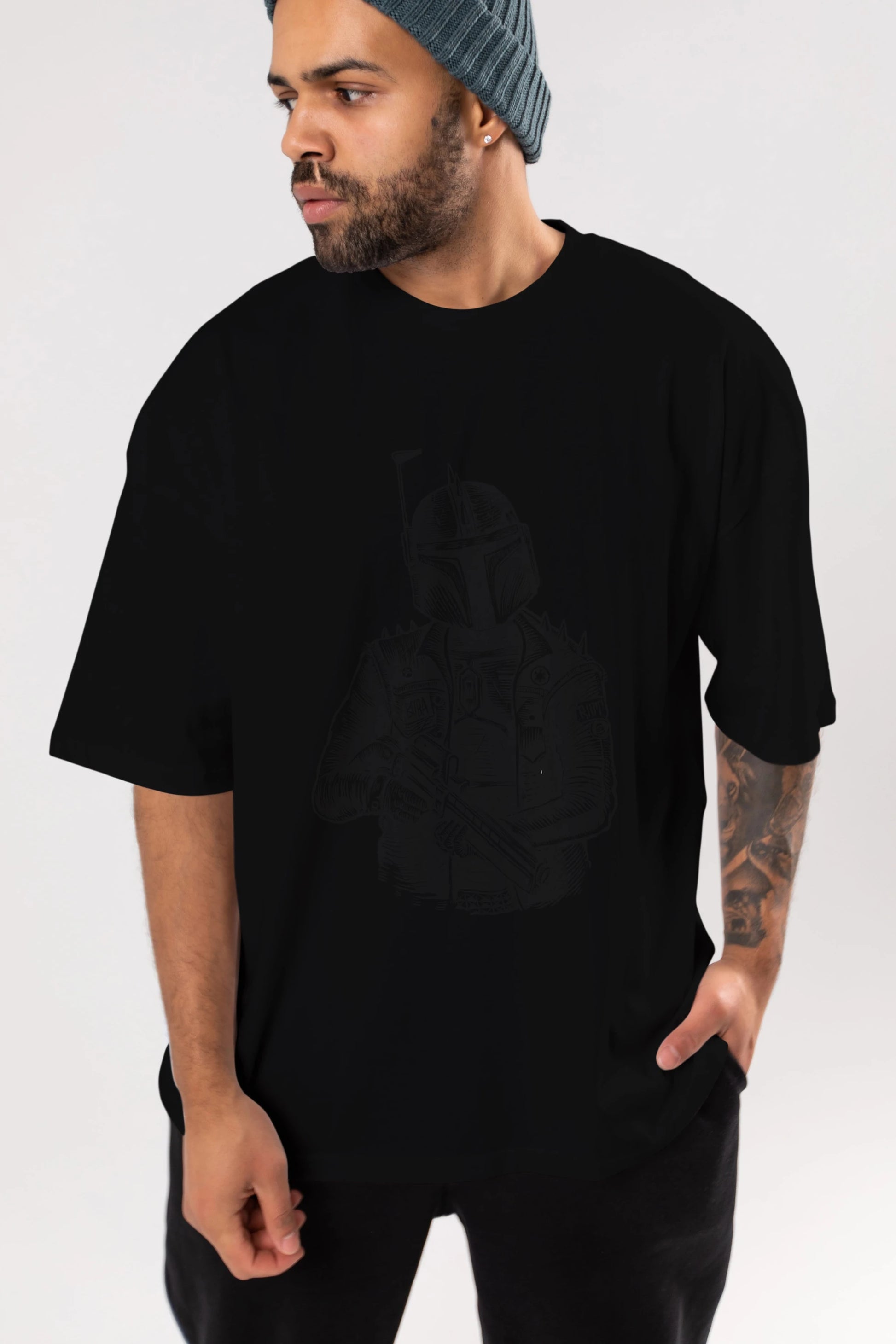 Boba Punk Ön Baskılı Oversize t-shirt Erkek Kadın Unisex %100 Pamuk tişort