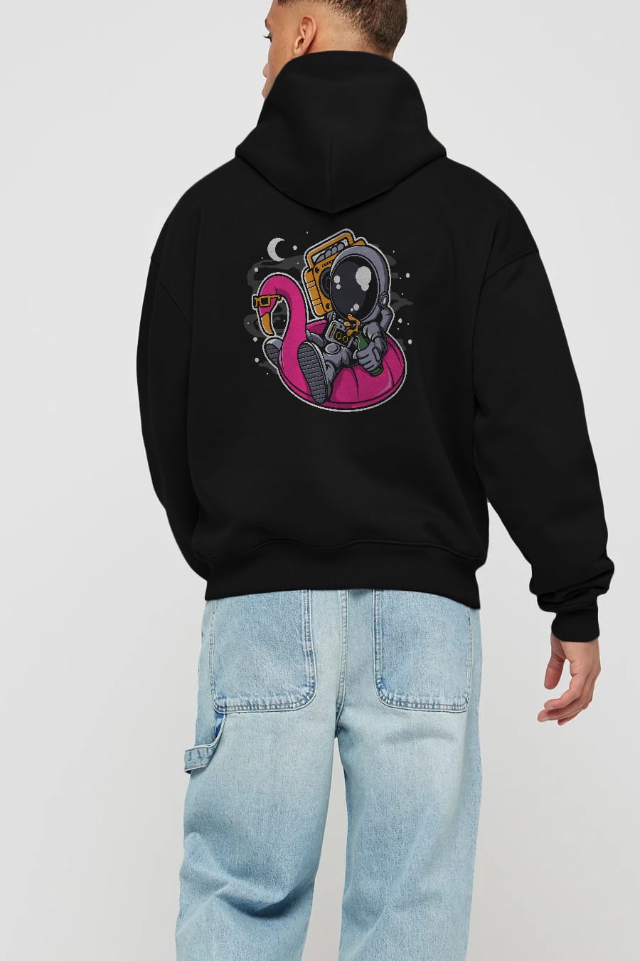 Astronaut Floaties Ballon Arka Baskılı Hoodie Oversize Kapüşonlu Sweatshirt Erkek Kadın Unisex