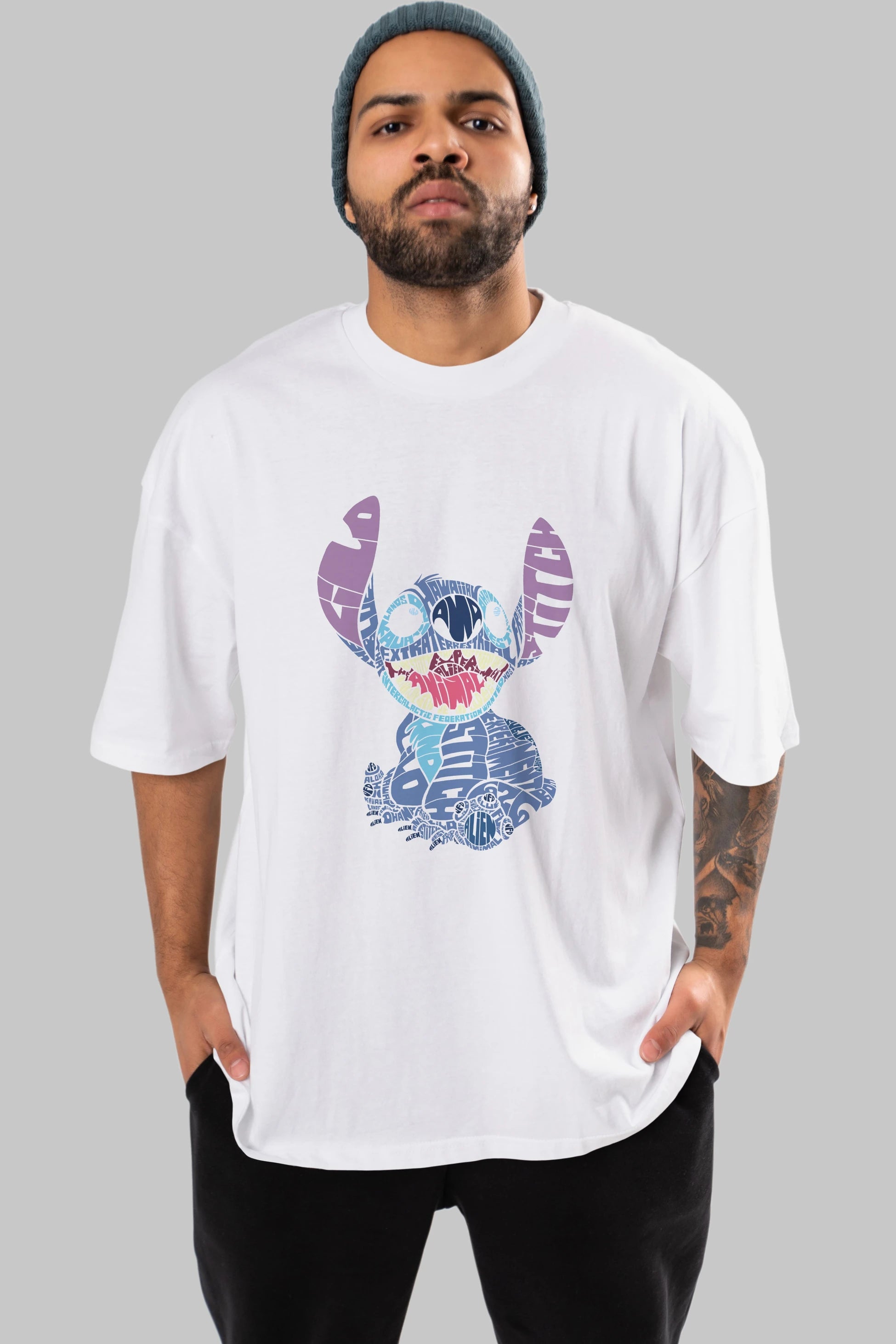 Stitch Ön Baskılı Oversize t-shirt %100 pamuk Erkek Kadın Unisex