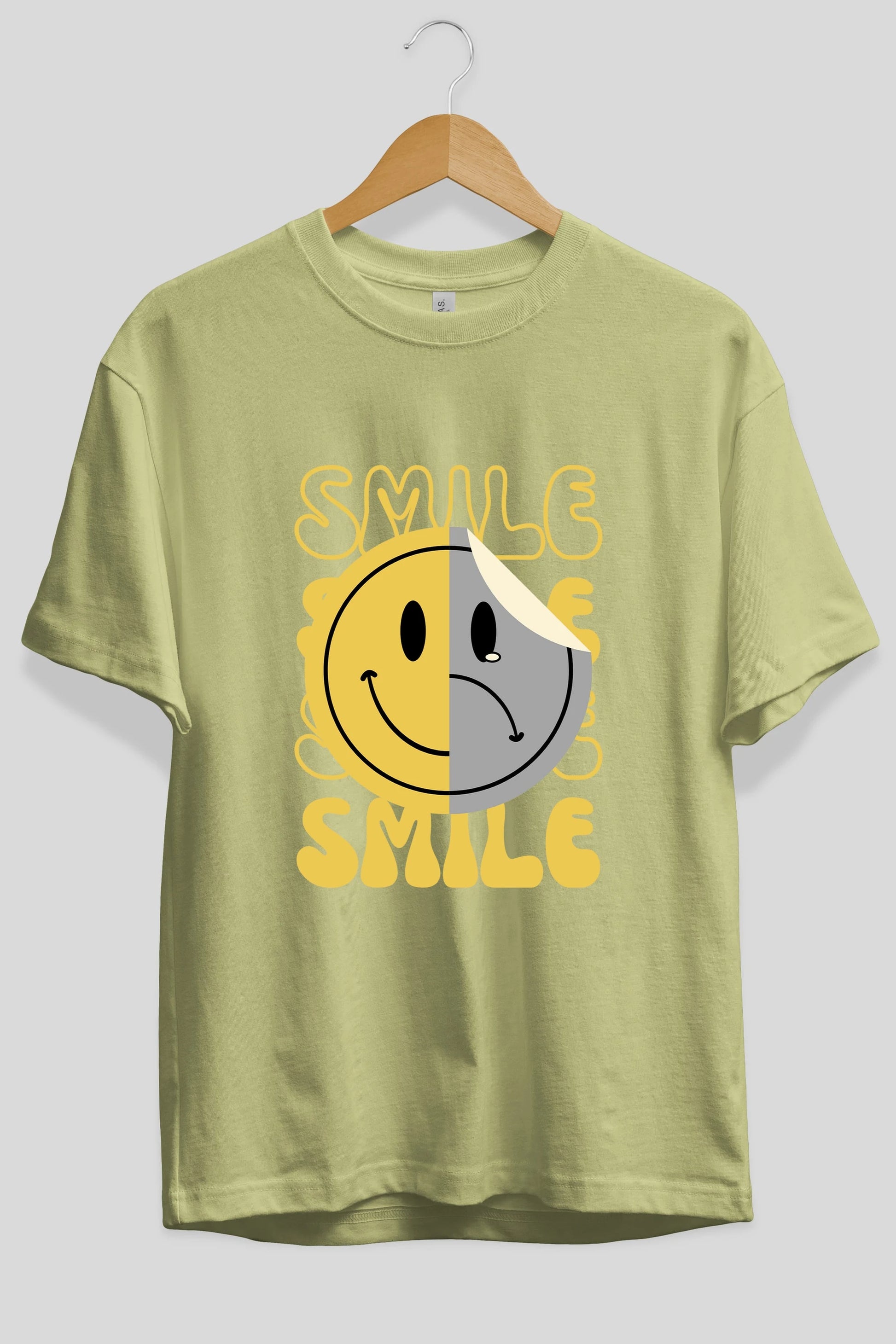 Smile Yazılı Ön Baskılı Oversize t-shirt Erkek Kadın Unisex