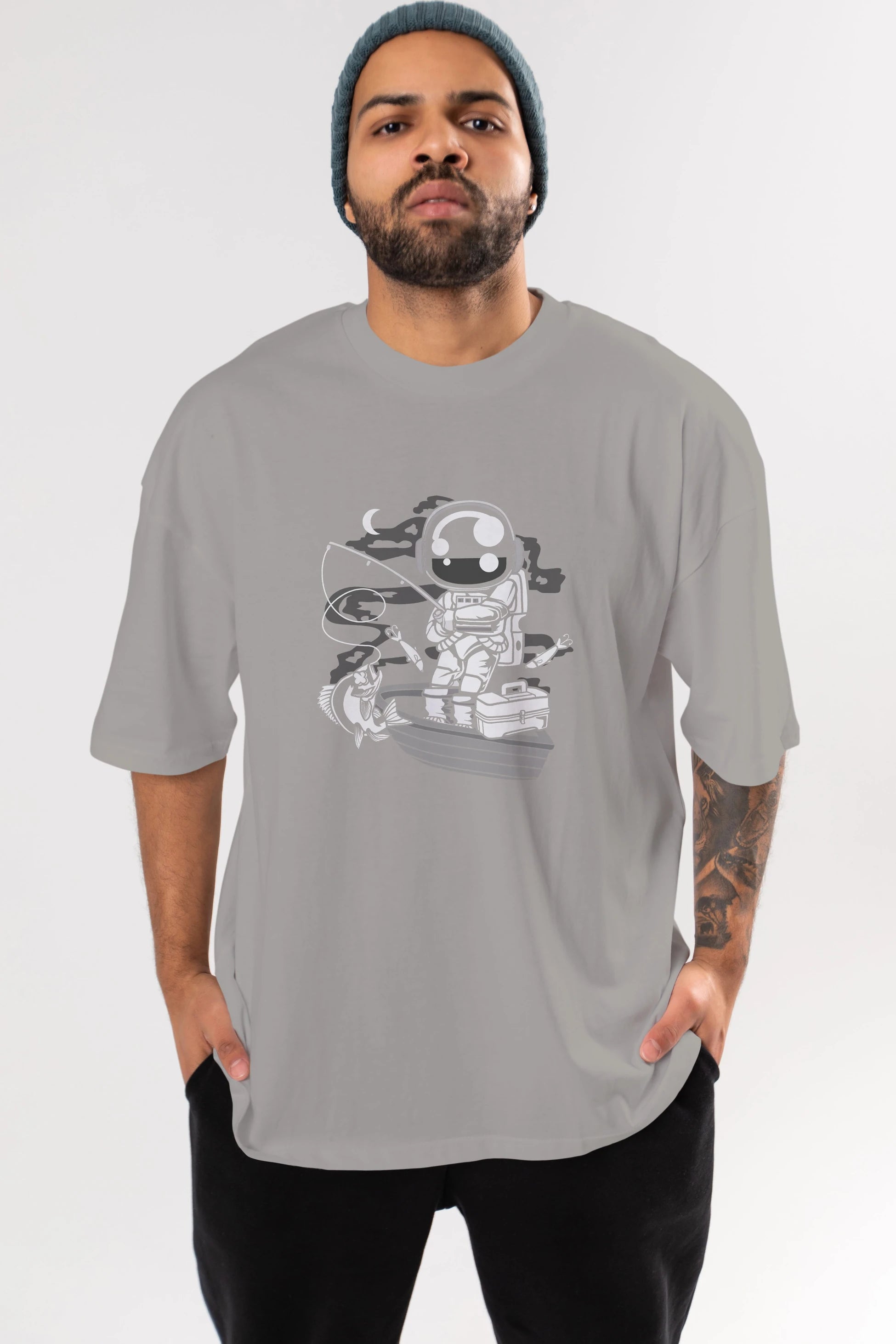Astronaut Fisherman Ön Baskılı Oversize t-shirt Erkek Kadın Unisex