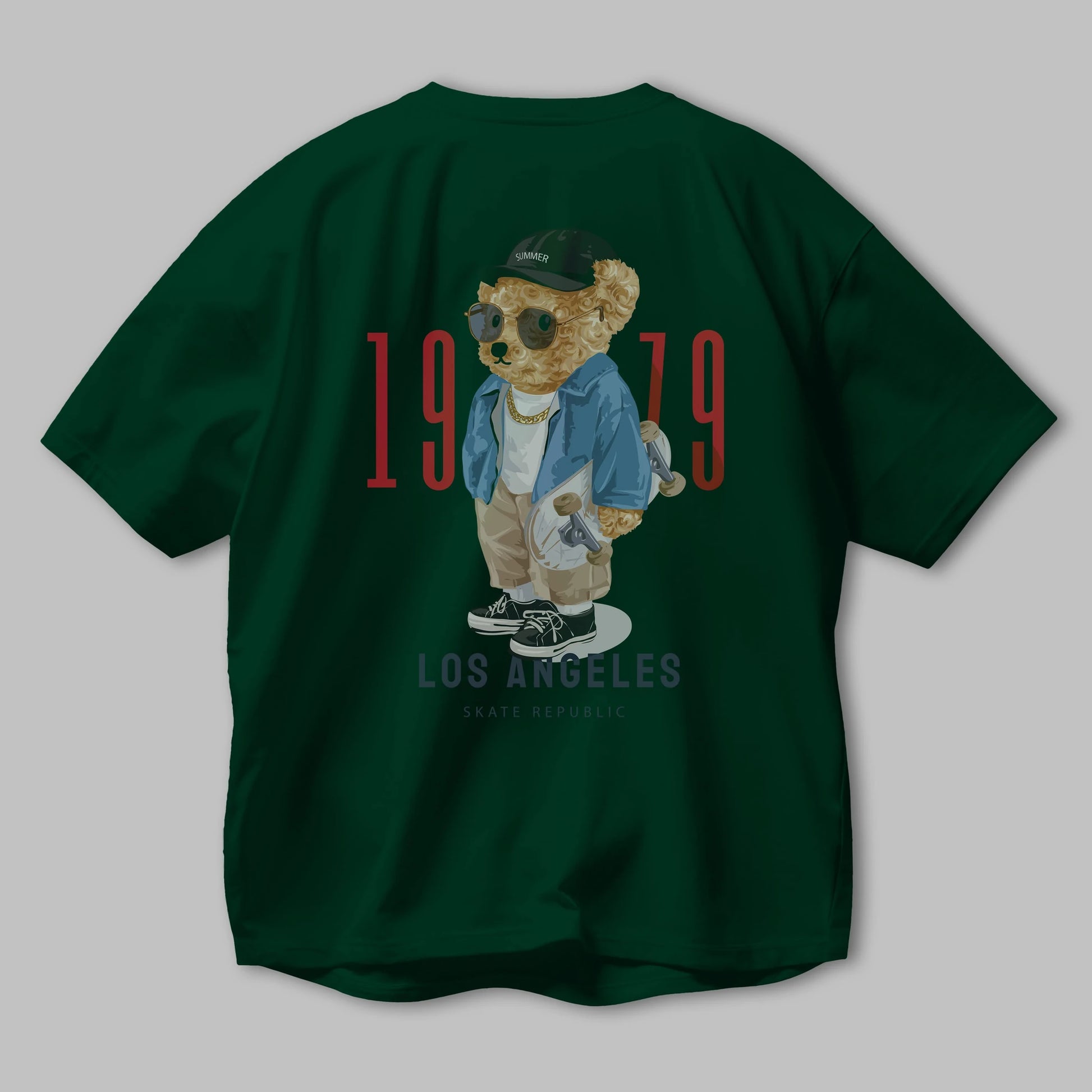 Teddy Bear Los Angeles Arka Baskılı Oversize t-shirt Erkek Kadın Unisex %100 Pamuk