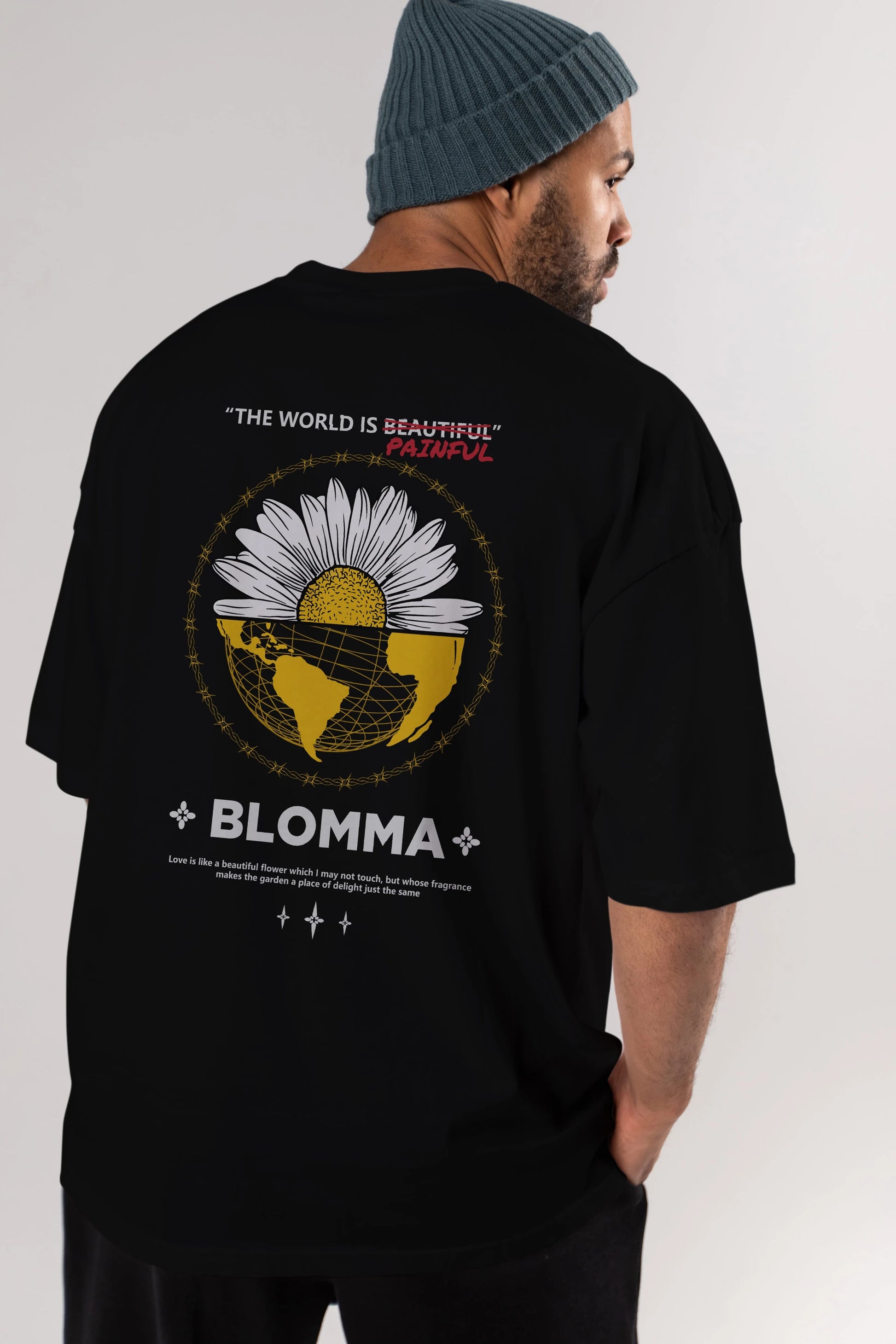 Blomma Arka Baskılı Oversize t-shirt Erkek Kadın Unisex