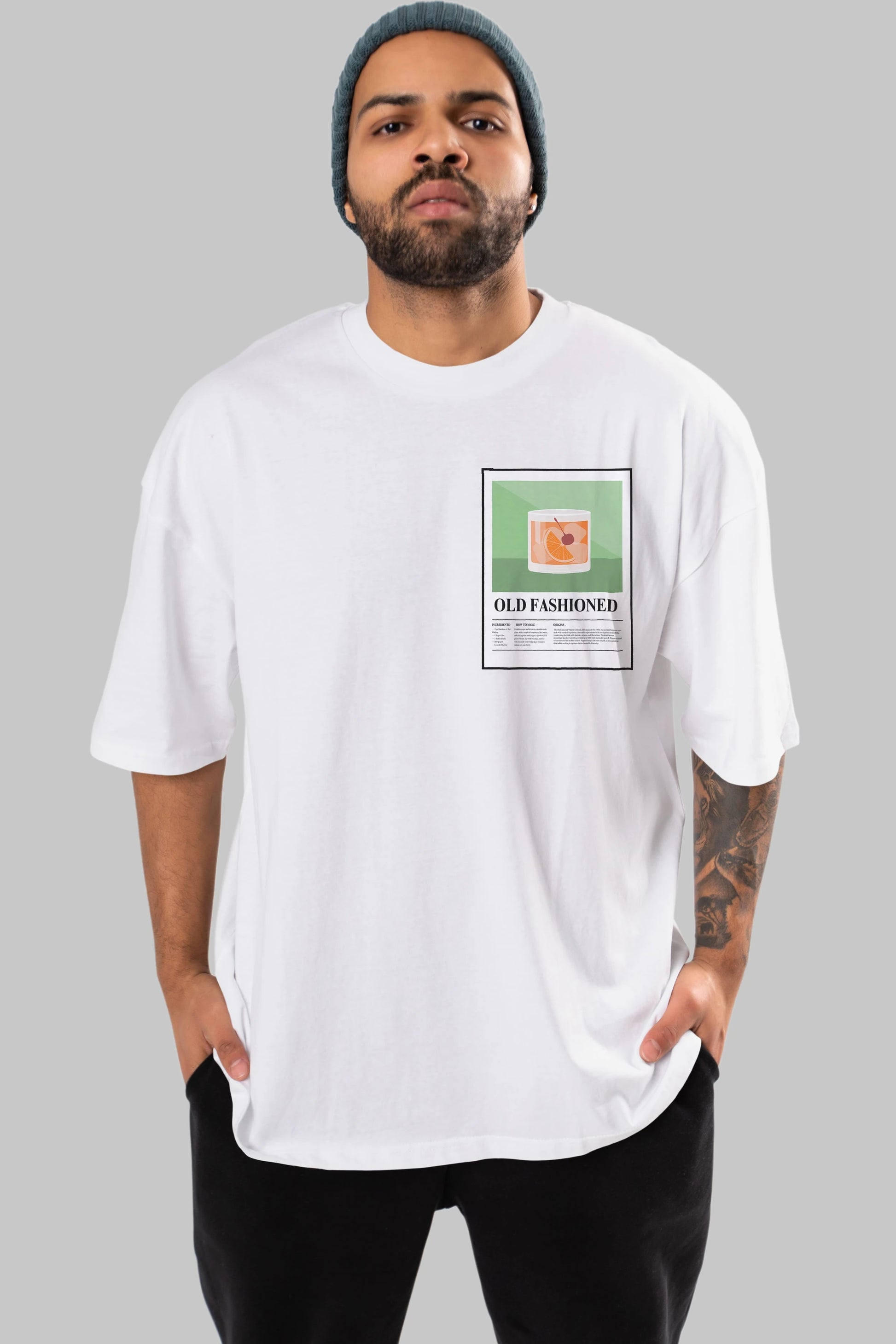 Old Fashioned Ön Sol Baskılı Oversize t-shirt Erkek Kadın Unisex %100 Pamuk Bisiklet Yaka tişort