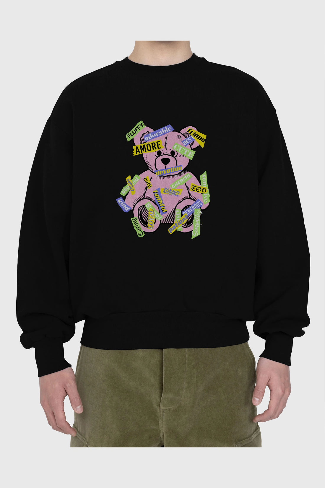 Teddy Bear Cute Ön Baskılı Oversize Sweatshirt Erkek Kadın Unisex