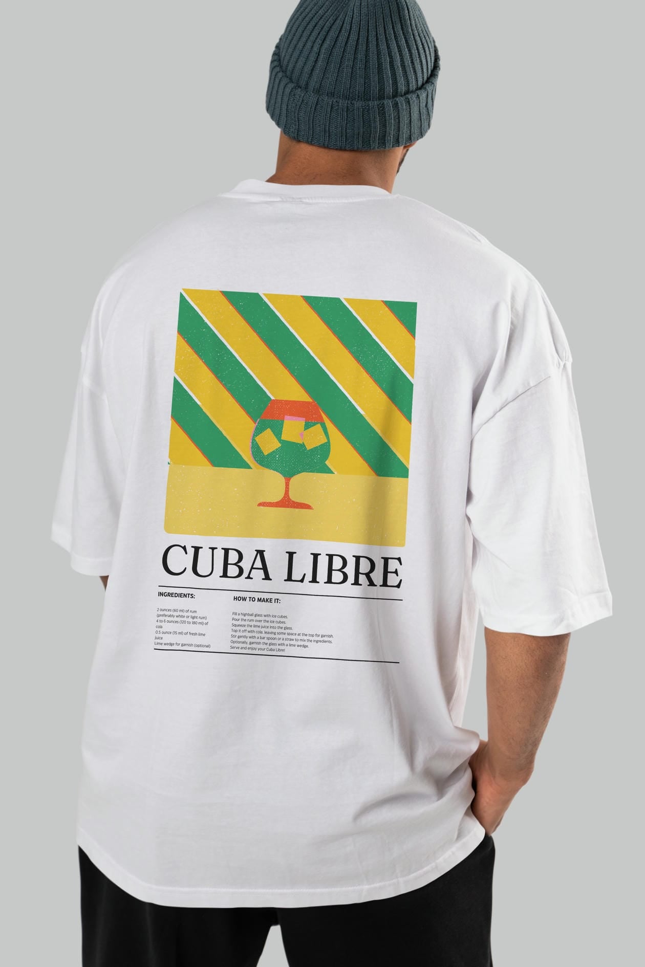 Cuba Libre Kokteyl Serisi Arka Baskılı Oversize t-shirt Erkek Kadın %100 Pamuk Bisiklet Yaka tişort