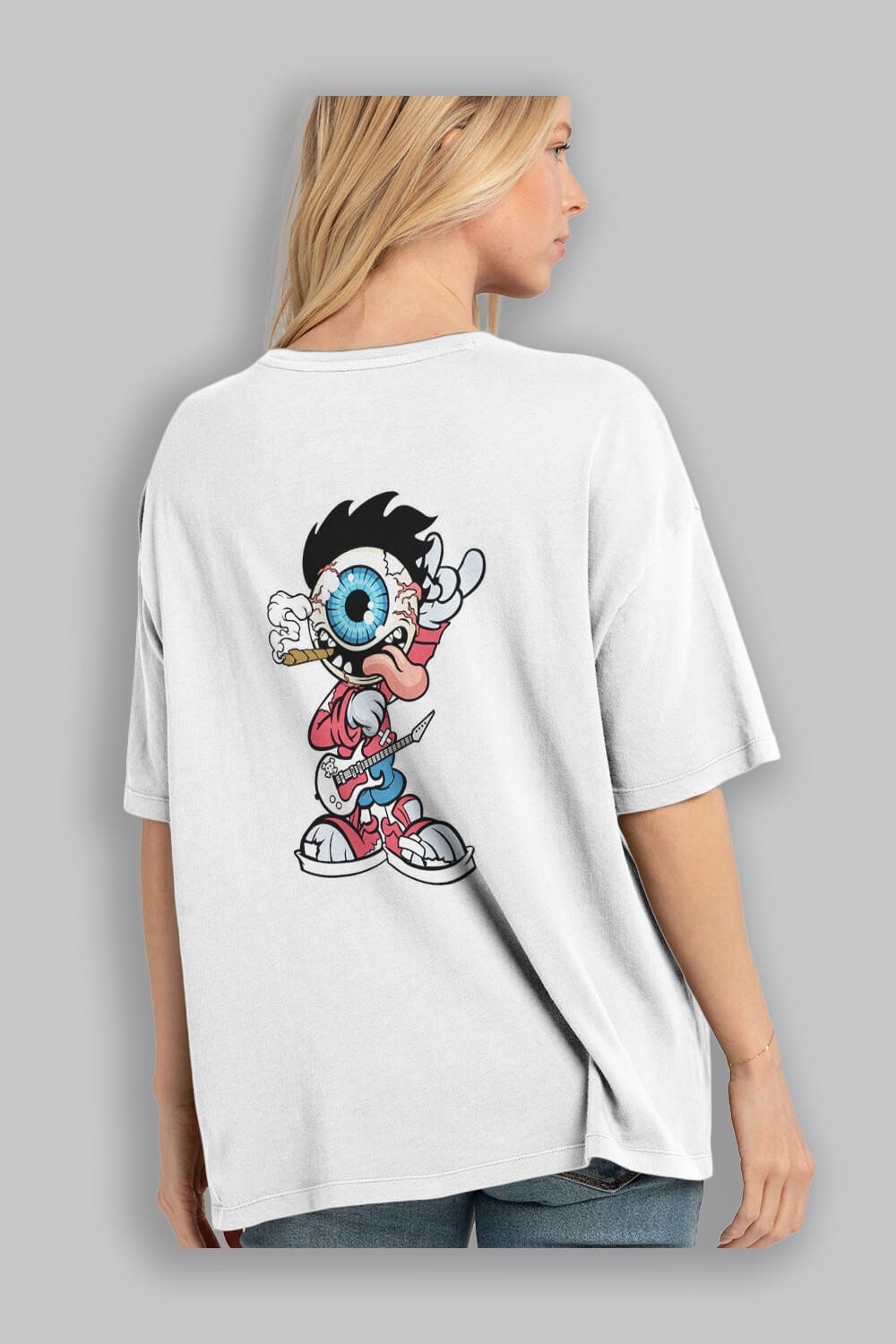Eyeball Rockstar Arka Baskılı Oversize t-shirt Erkek Kadın Unisex %100 Pamuk tişort