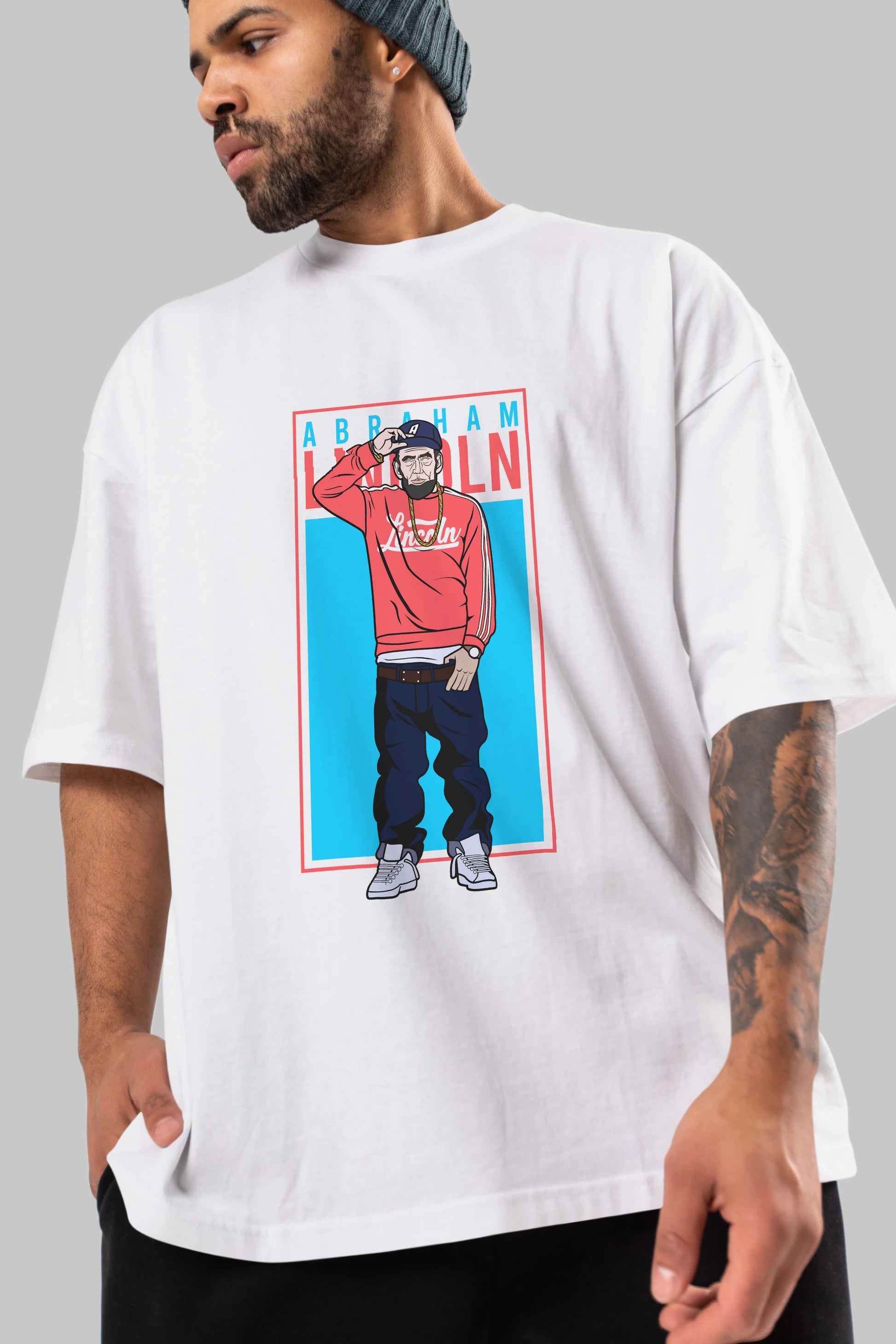 Abraham Lincoln Ön Baskılı Oversize t-shirt Erkek Kadın Unisex %100 Pamuk tişort