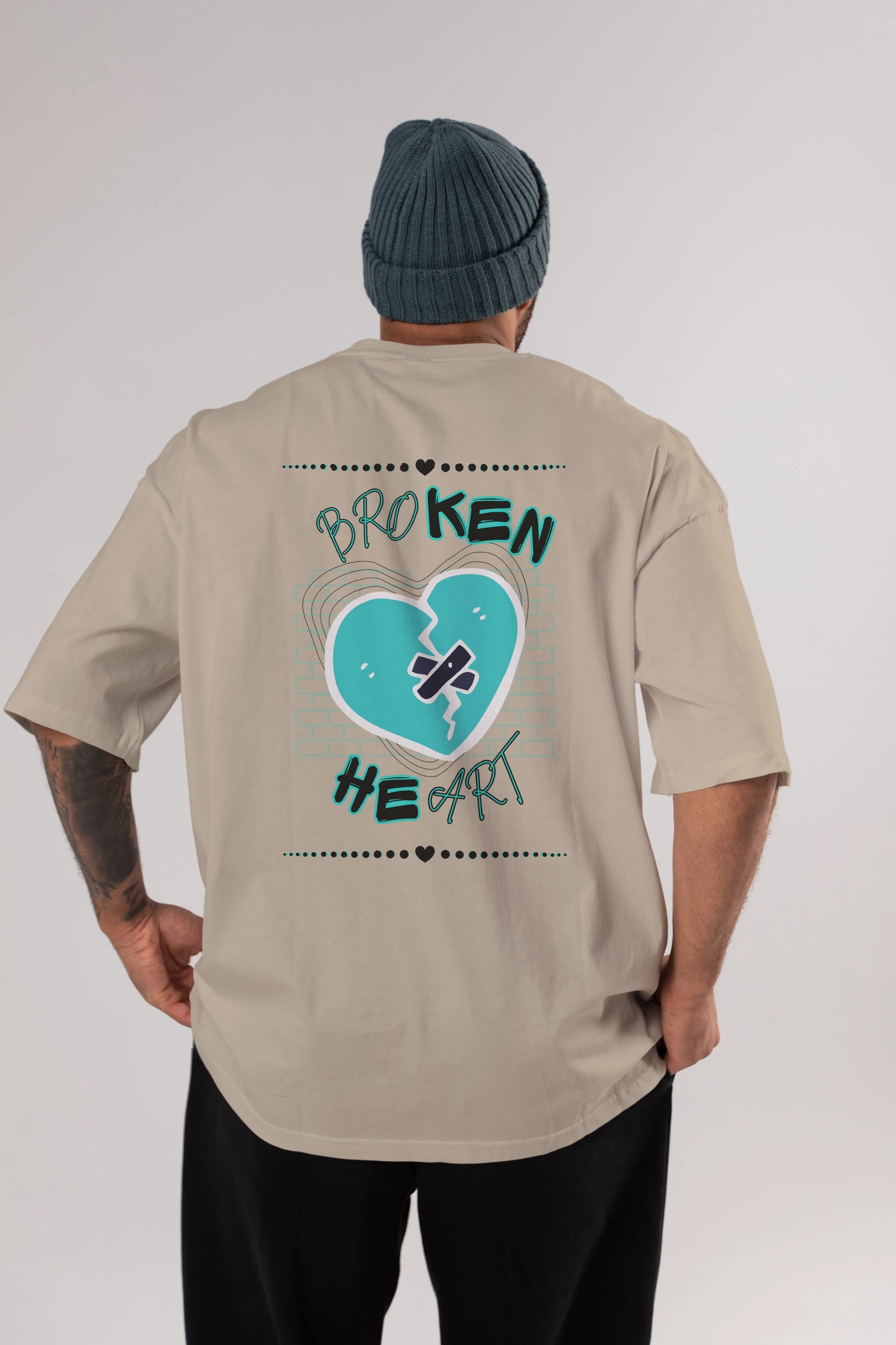 Broken Heart Yazılı Arka Baskılı Oversize t-shirt Erkek Kadın Unisex