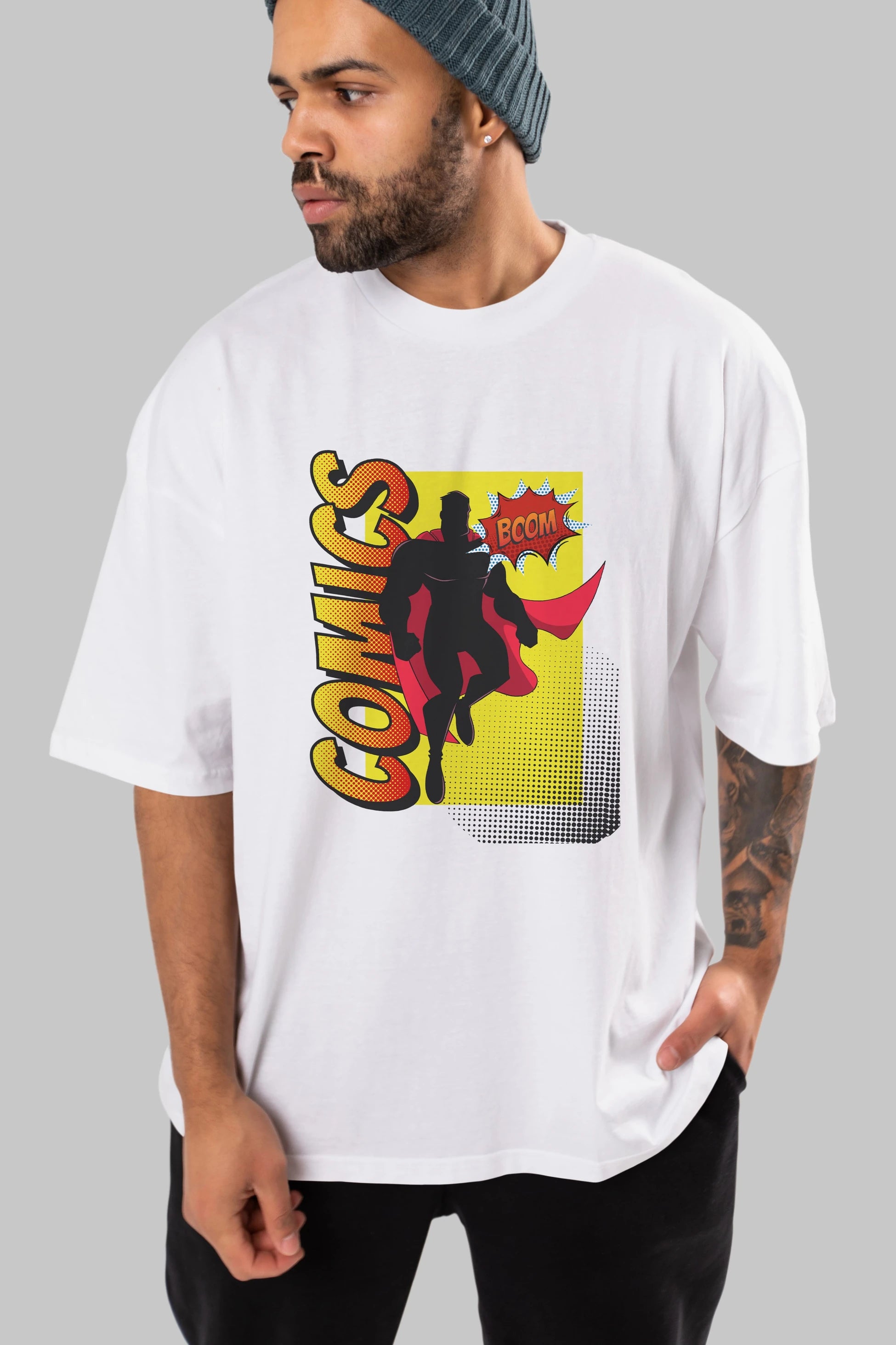 Comics Boom Ön Baskılı Oversize t-shirt Erkek Kadın Unisex