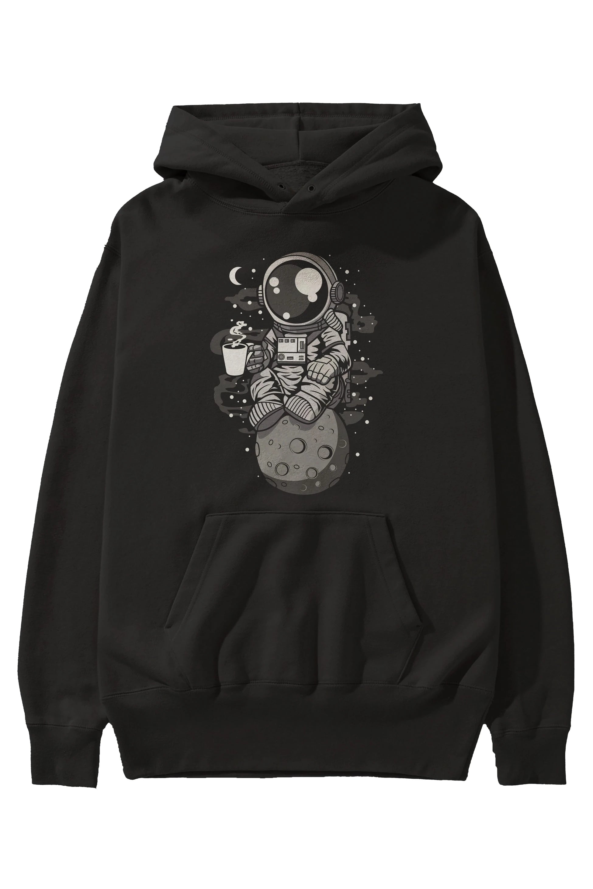 Astronaut Coffee Ön Baskılı Hoodie Oversize Kapüşonlu Sweatshirt Erkek Kadın Unisex