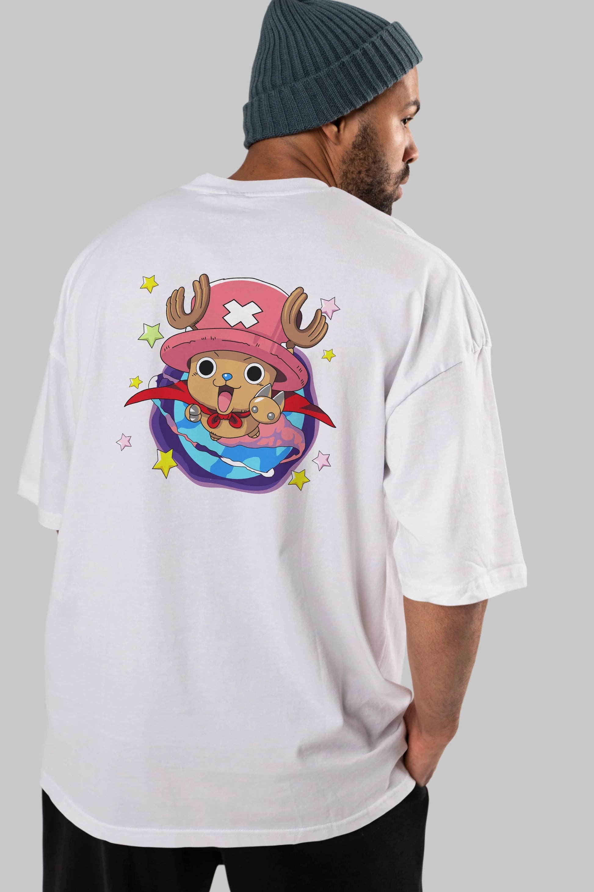 Tony Tony Chopper Anime Arka Baskılı Oversize t-shirt Erkek Kadın Unisex %100 pamuk tişort