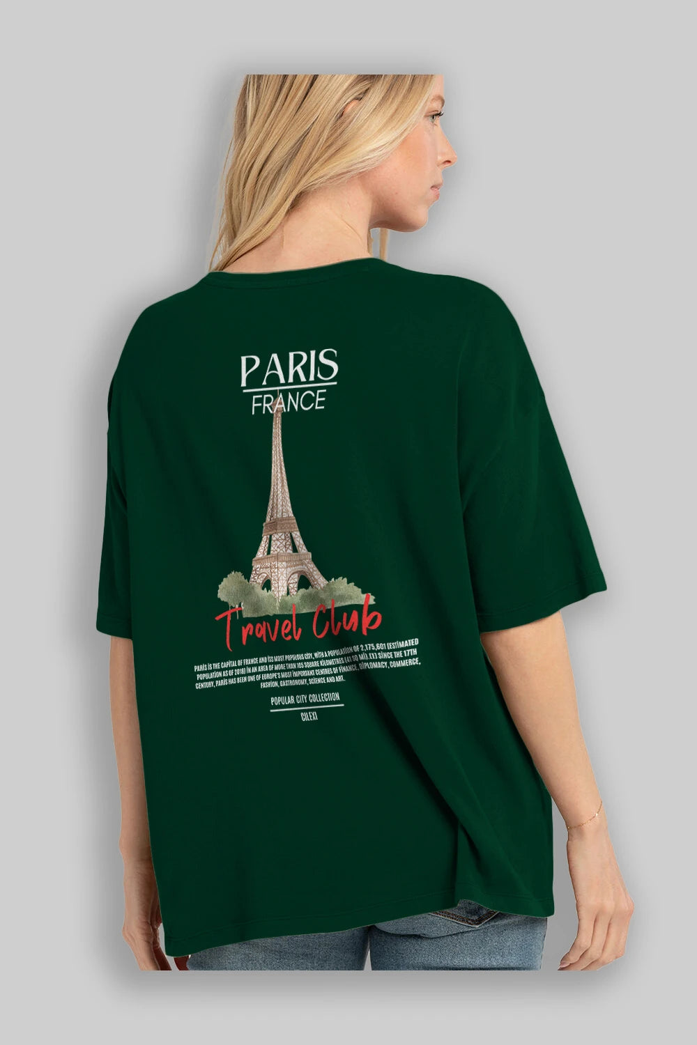 Paris France Arka Baskılı Oversize t-shirt Erkek Kadın Pamuk Bisiklet Yaka tişort