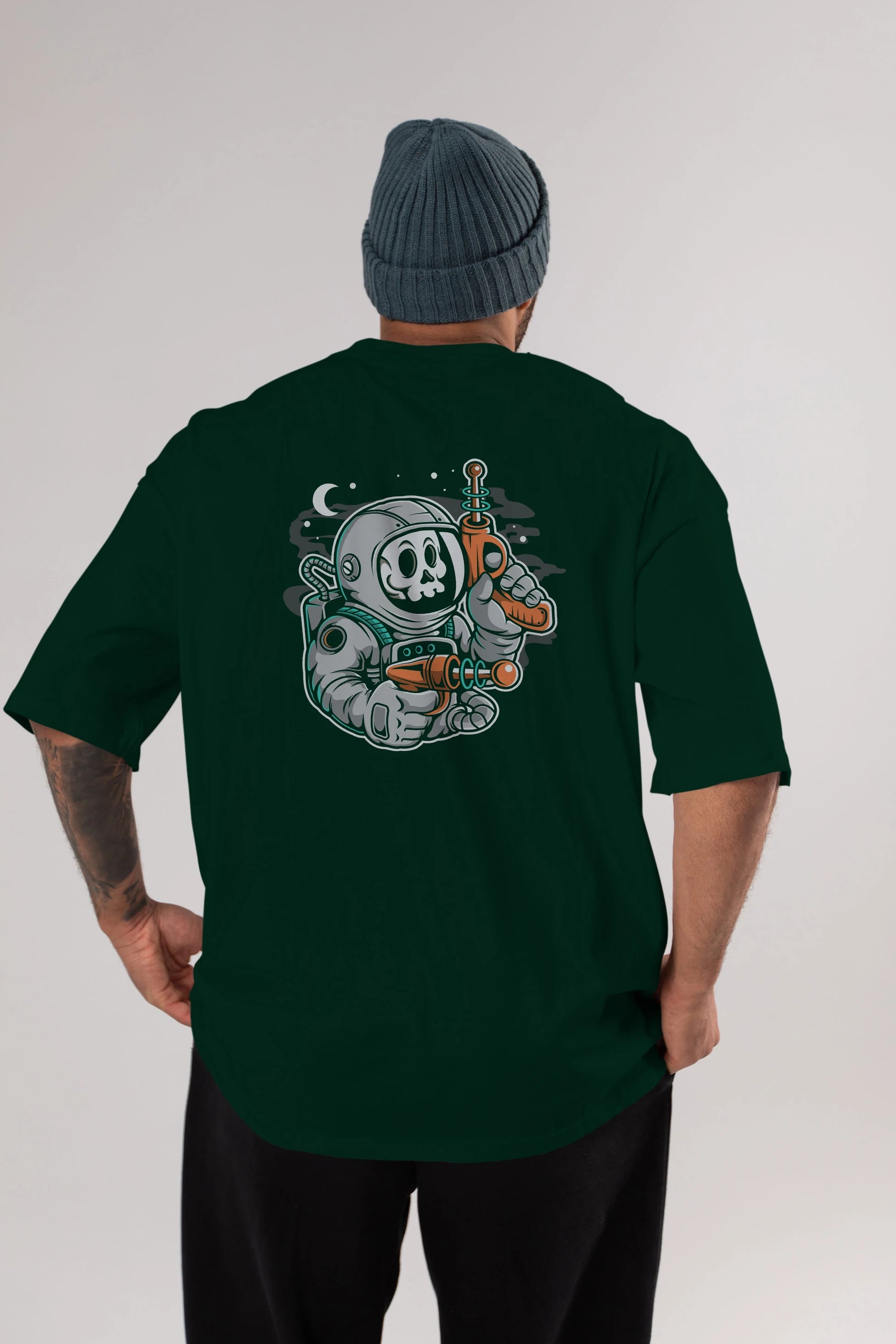 Astronaut Ray Gun Arka Baskılı Oversize t-shirt Erkek Kadın Unisex