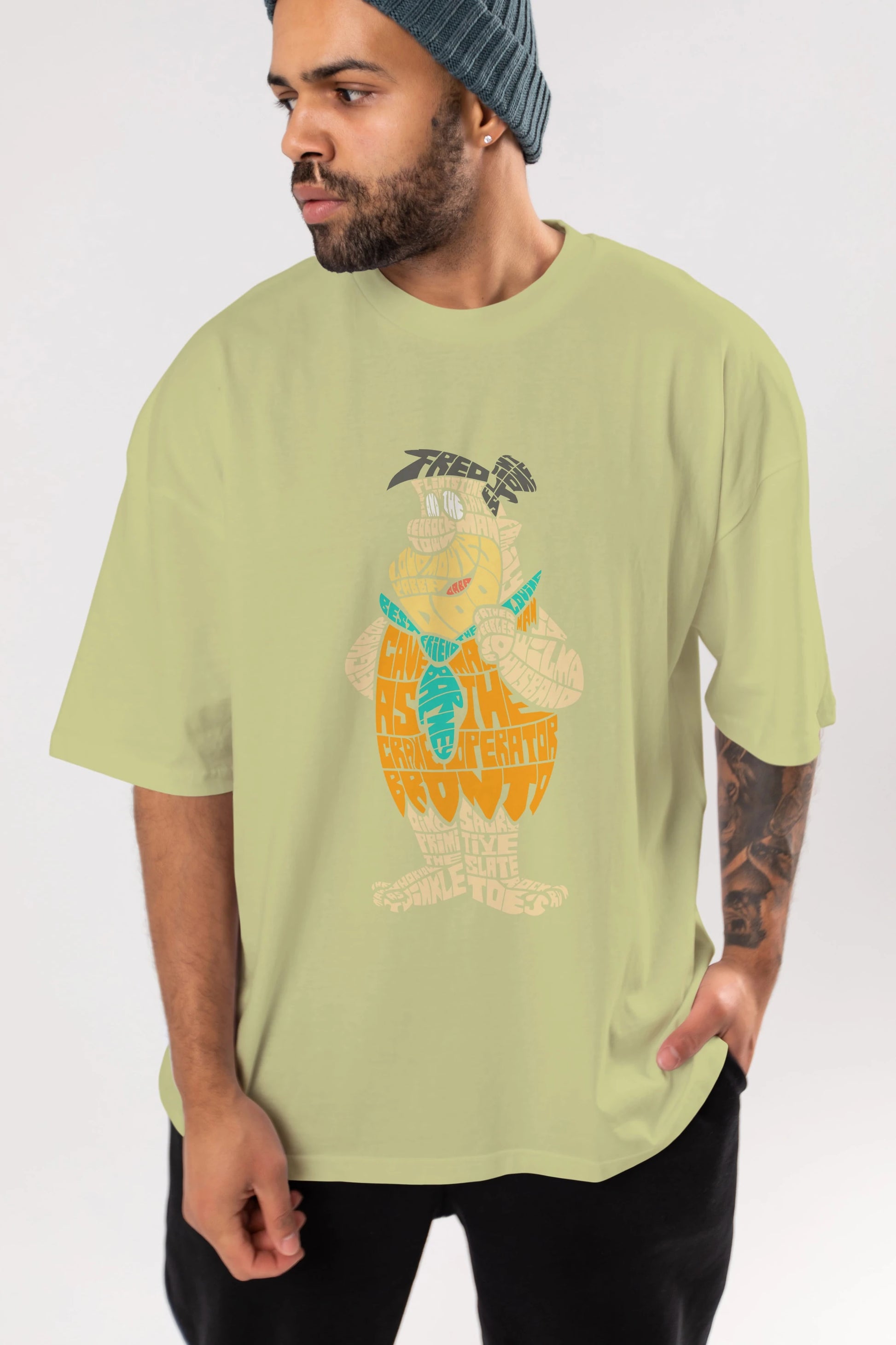 Fred Flintstone Ön Baskılı Oversize t-shirt %100 pamuk Erkek Kadın Unisex