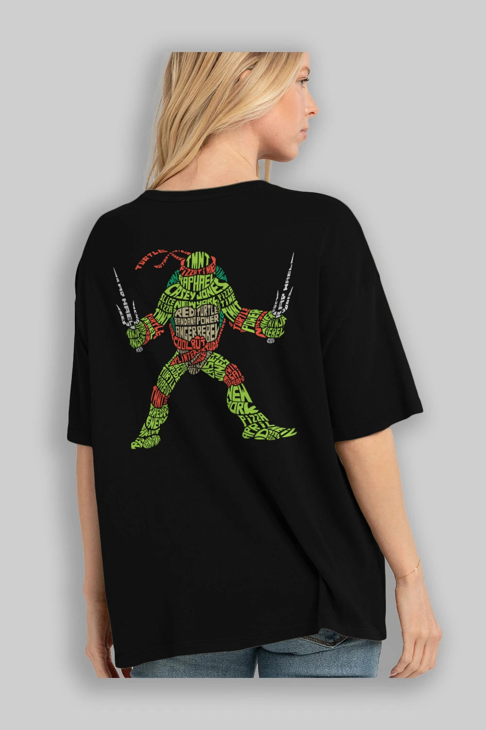 Ninja Turtle Arka Baskılı Oversize t-shirt %100 pamuk Erkek Kadın Unisex