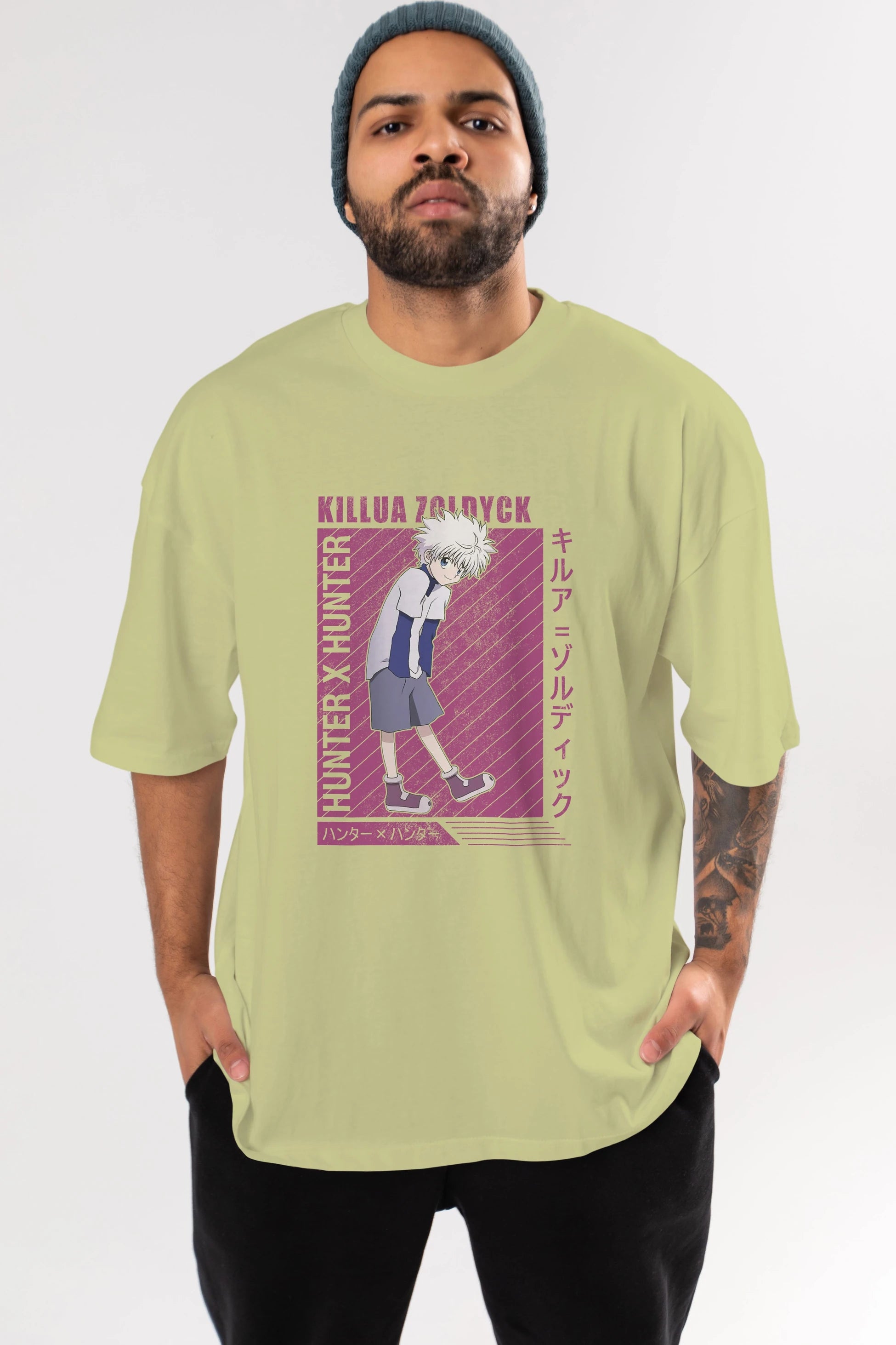 Killua Zoldyck 3 1 Anime Ön Baskılı Oversize t-shirt %100 pamuk Erkek Kadın Unisex