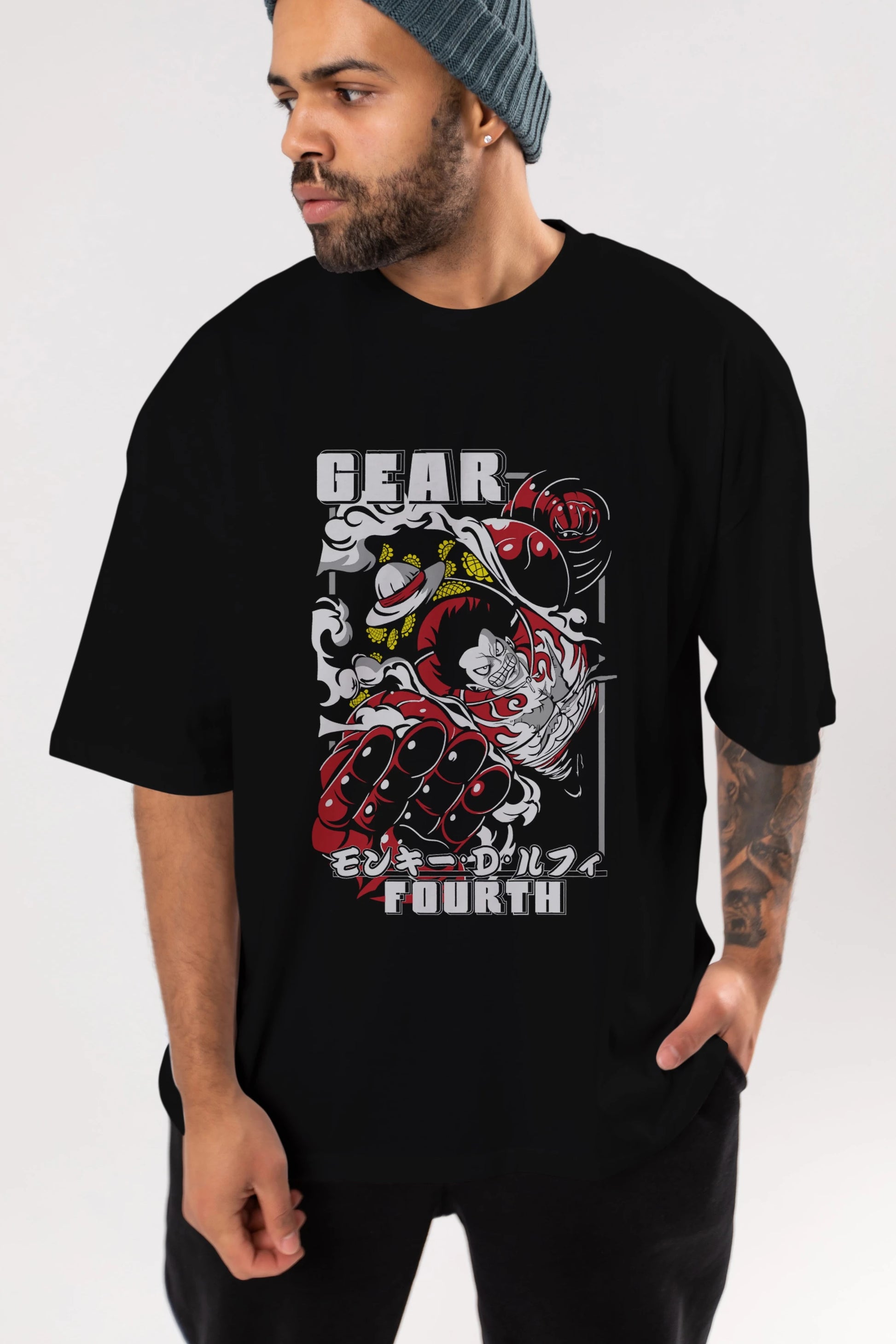 LUFFY gear fourth Anime Ön Baskılı Oversize t-shirt %100 pamuk Erkek Kadın Unisex