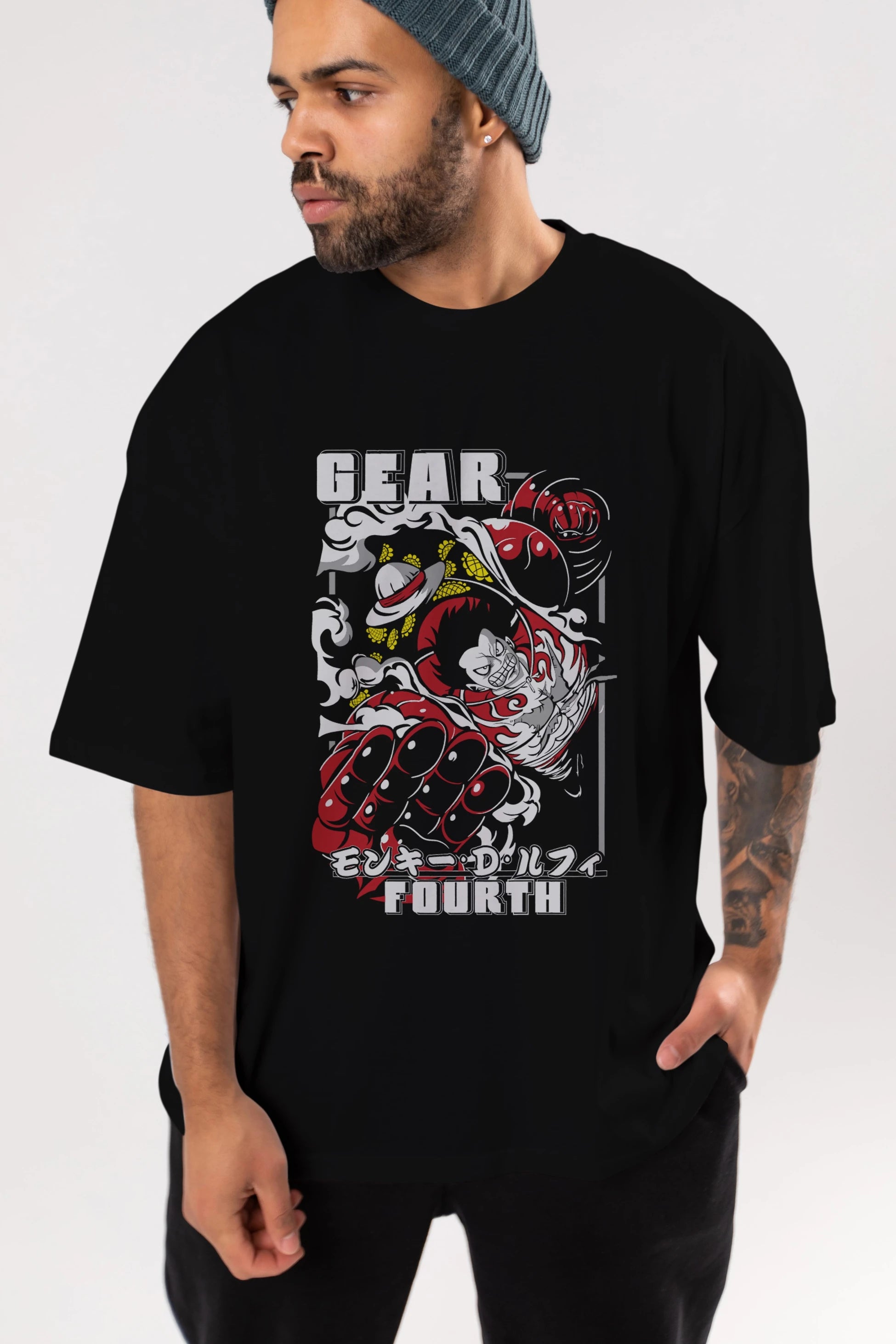 LUFFY gear fourth Anime Ön Baskılı Oversize t-shirt %100 pamuk Erkek Kadın Unisex