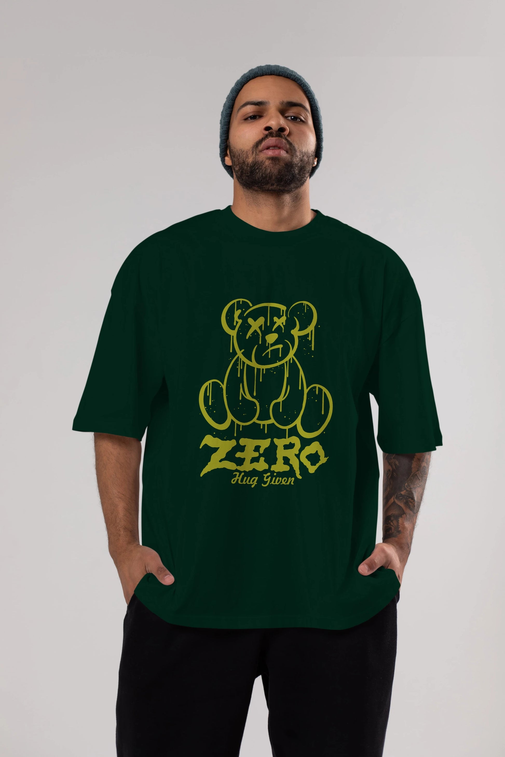 Zero Hug Given Bear Ön Baskılı Oversize t-shirt Erkek Kadın Unisex