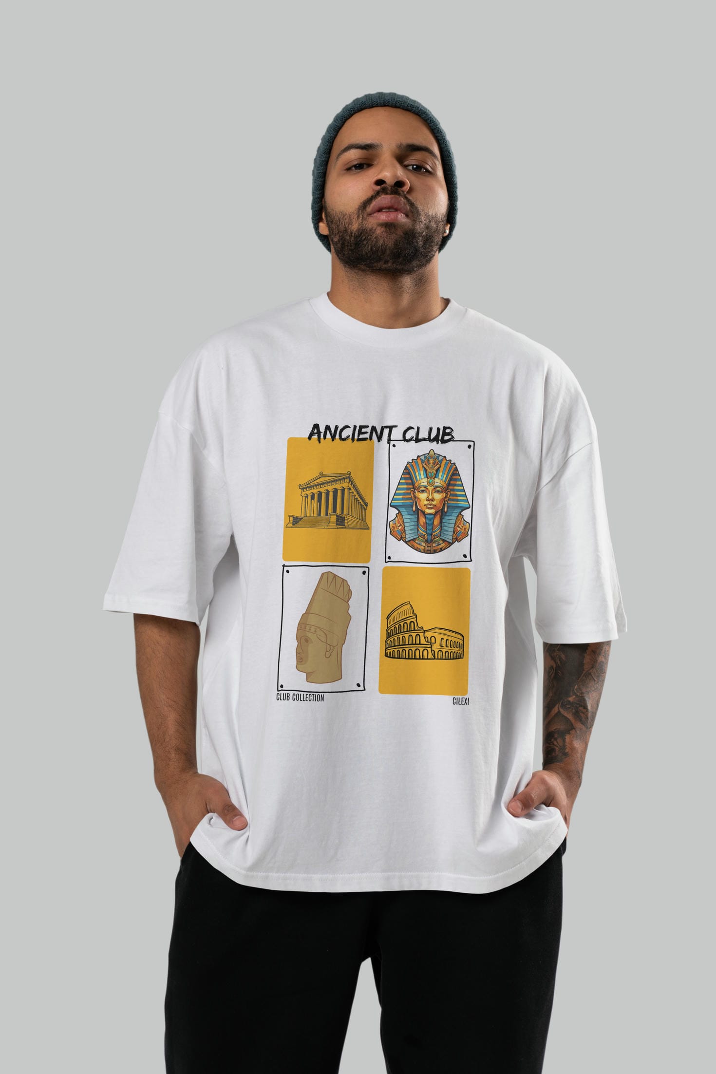 Ancient Club ön Baskılı Oversize t-shirt Erkek Kadın %100 Pamuk Bisiklet Yaka tişort