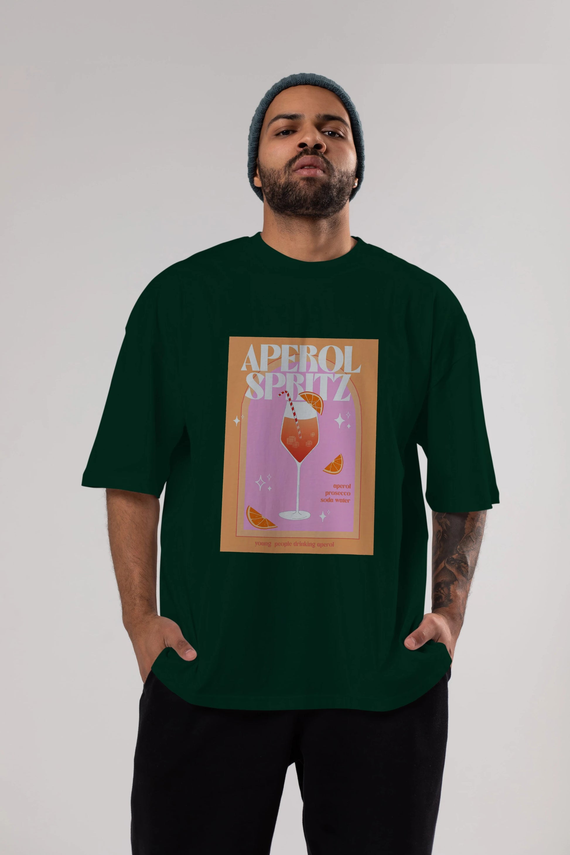Aperol Spritz 2 Ön Baskılı Oversize t-shirt Erkek Kadın Unisex %100 Pamuk Bisiklet Yaka tişort