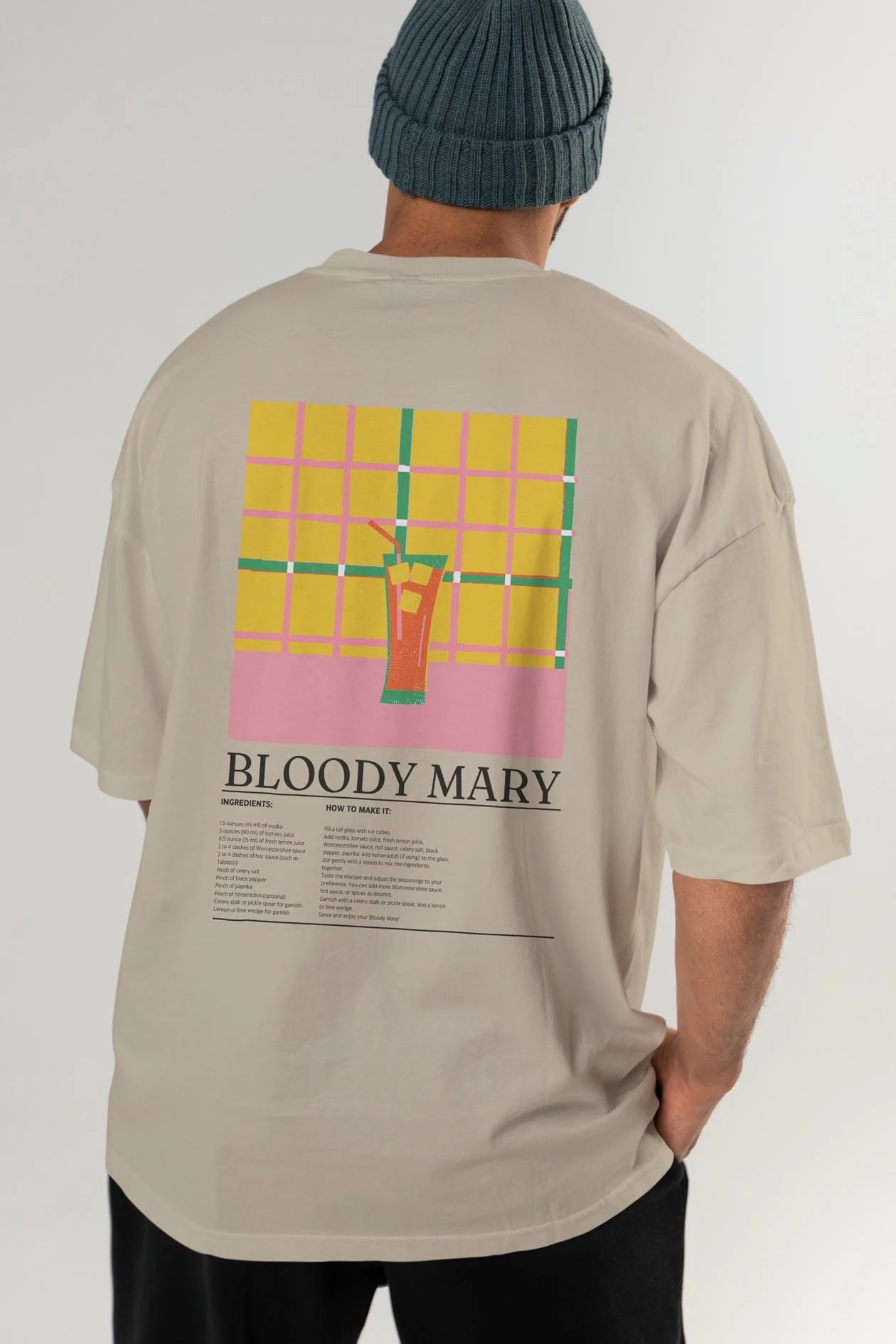 Bloody Mary Kokteyl Serisi Arka Baskılı Oversize t-shirt Erkek Kadın %100 Pamuk Bisiklet Yaka tişort