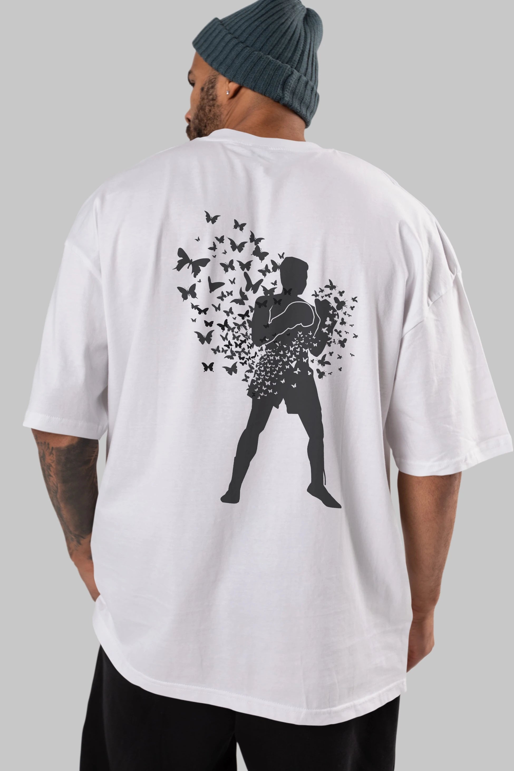 Float Like Butterfly Sting Like Bee Arka Baskılı Oversize t-shirt %100 pamuk Erkek Kadın Unisex