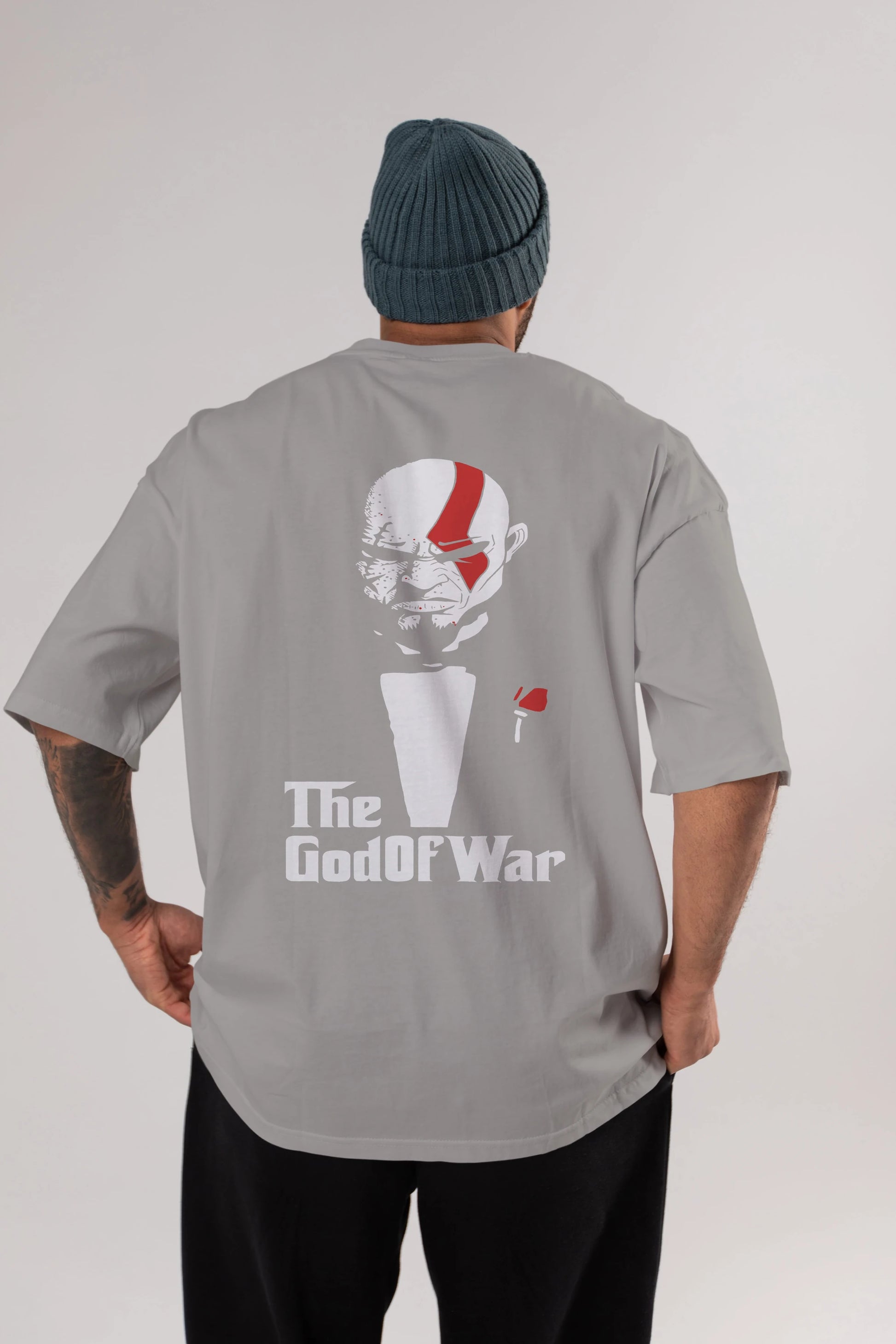 The God of War Arka Baskılı Oversize t-shirt Erkek Kadın Unisex %100 Pamuk Bisiklet Yaka tişort