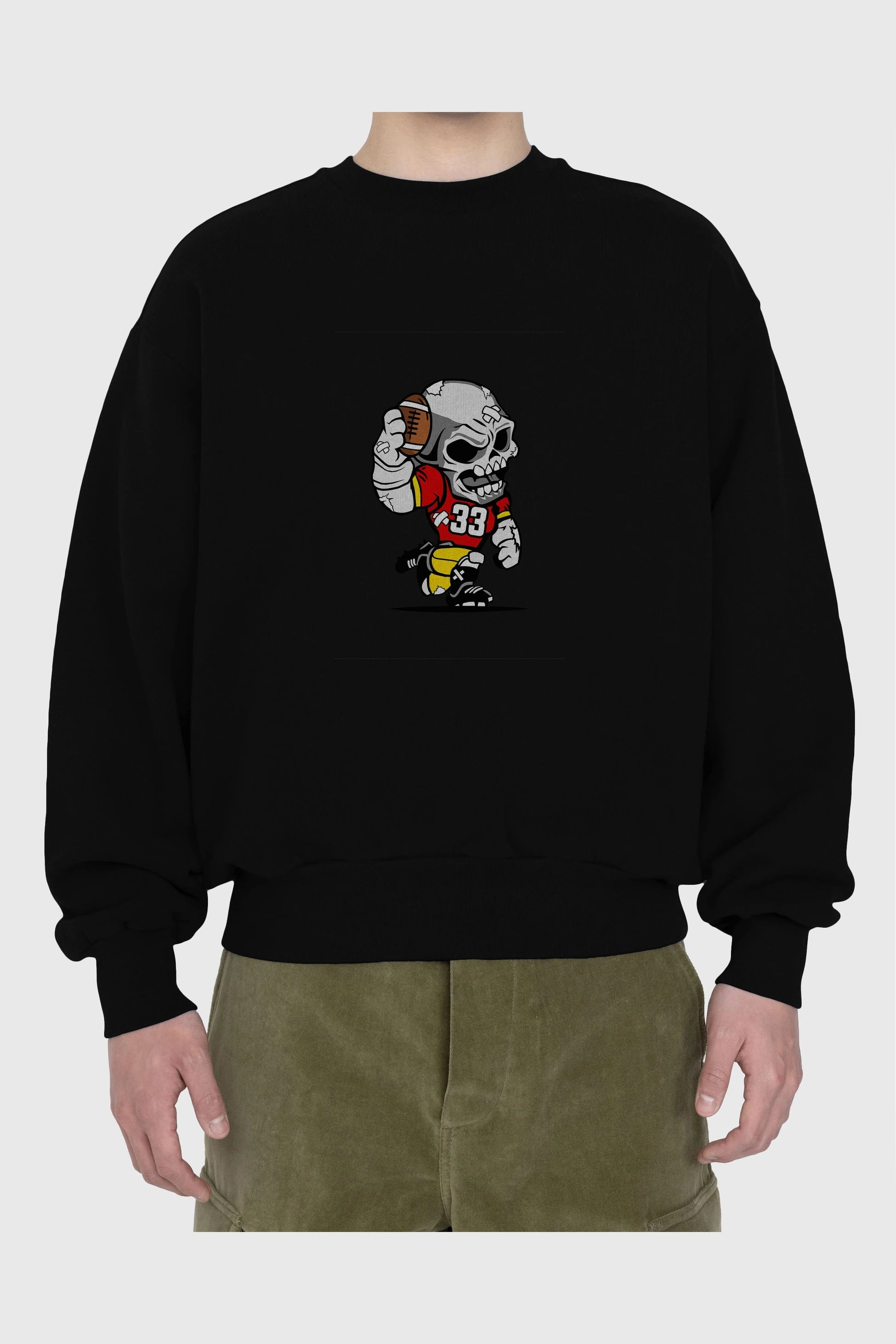 Skull Football Player Ön Baskılı Oversize Sweatshirt Erkek Kadın Unisex