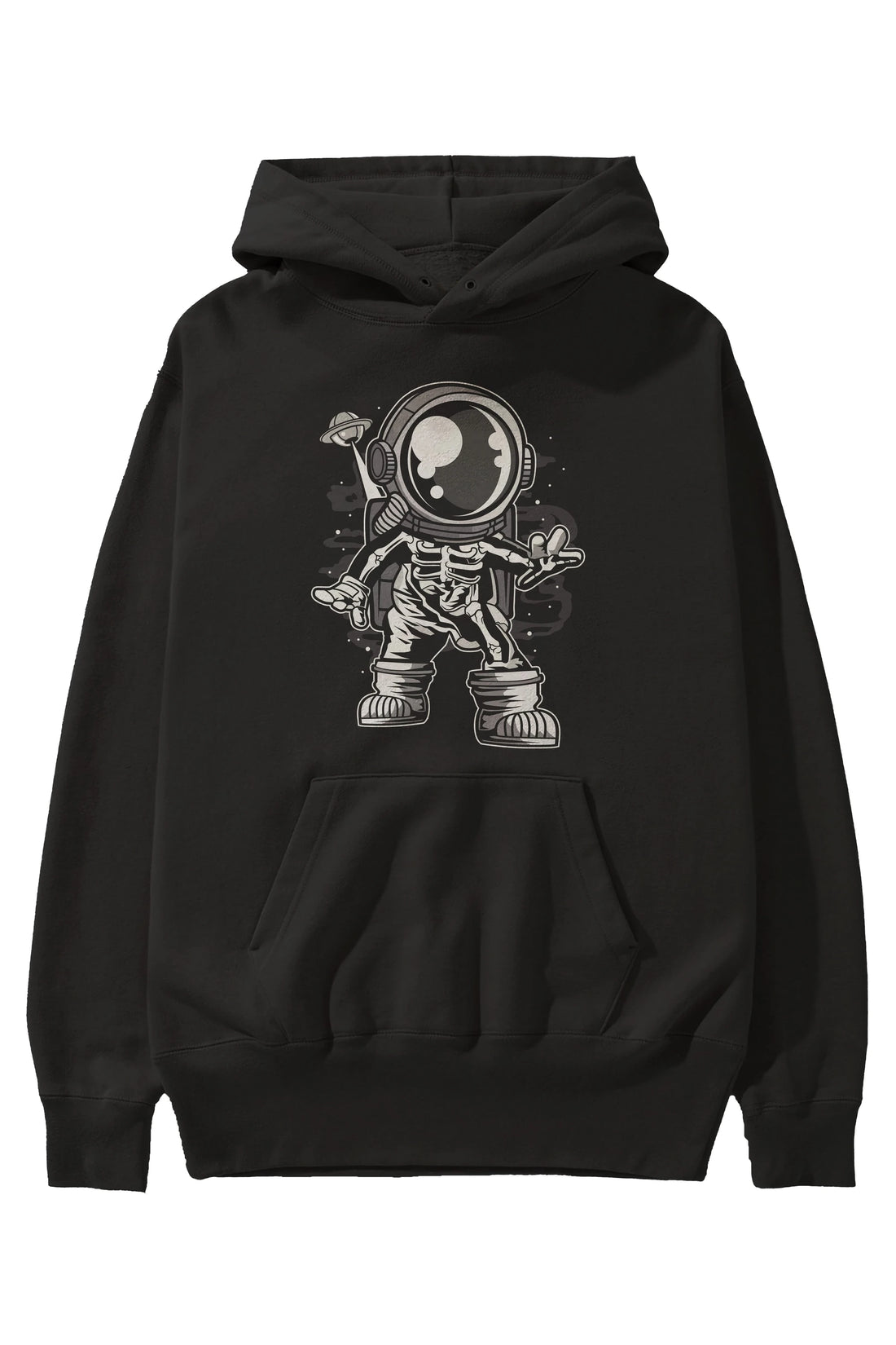 Space Skeleton Ön Baskılı Hoodie Oversize Kapüşonlu Sweatshirt Erkek Kadın Unisex
