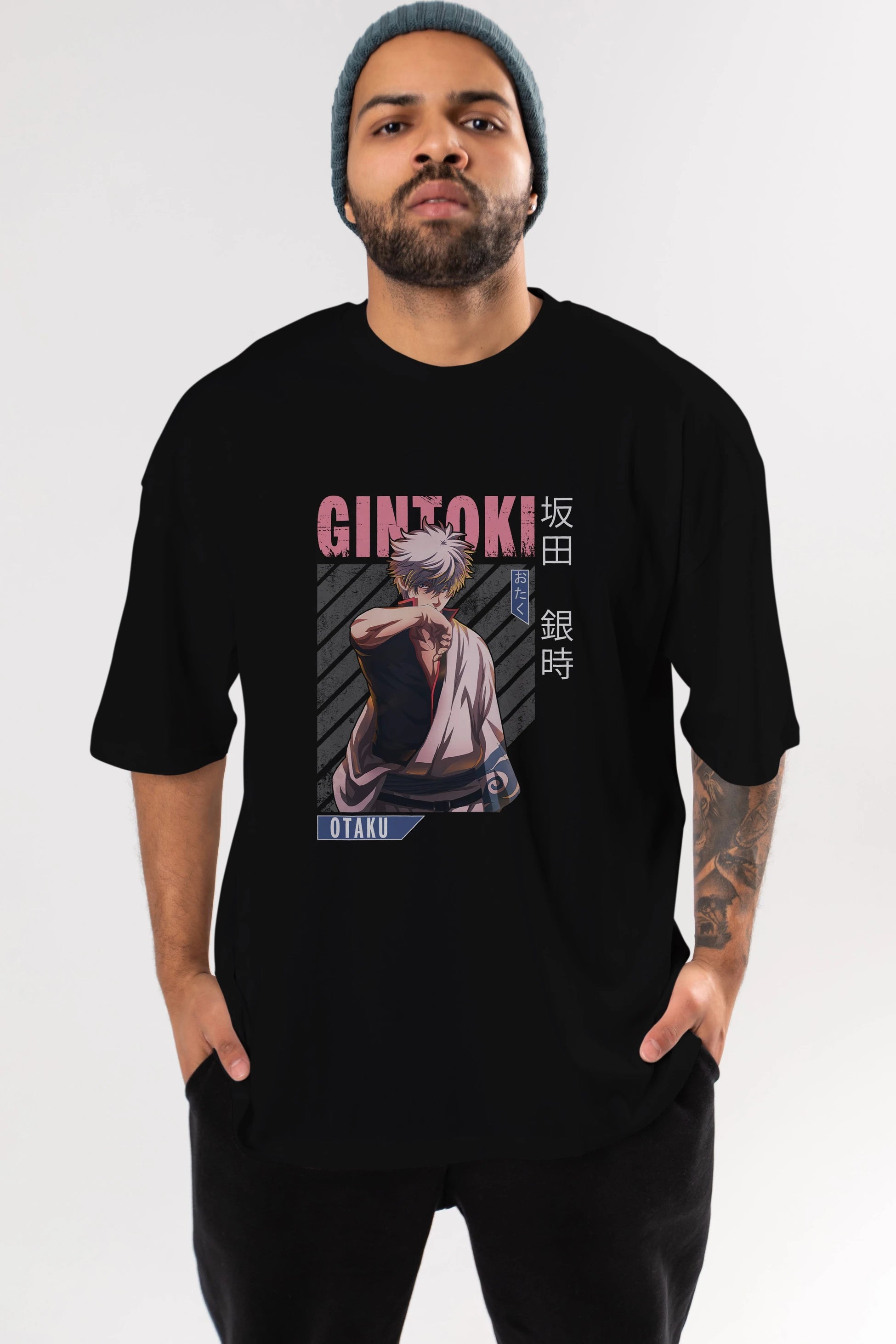 Gintoki Sakata Anime Ön Baskılı Oversize t-shirt %100 pamuk Erkek Kadın Unisex