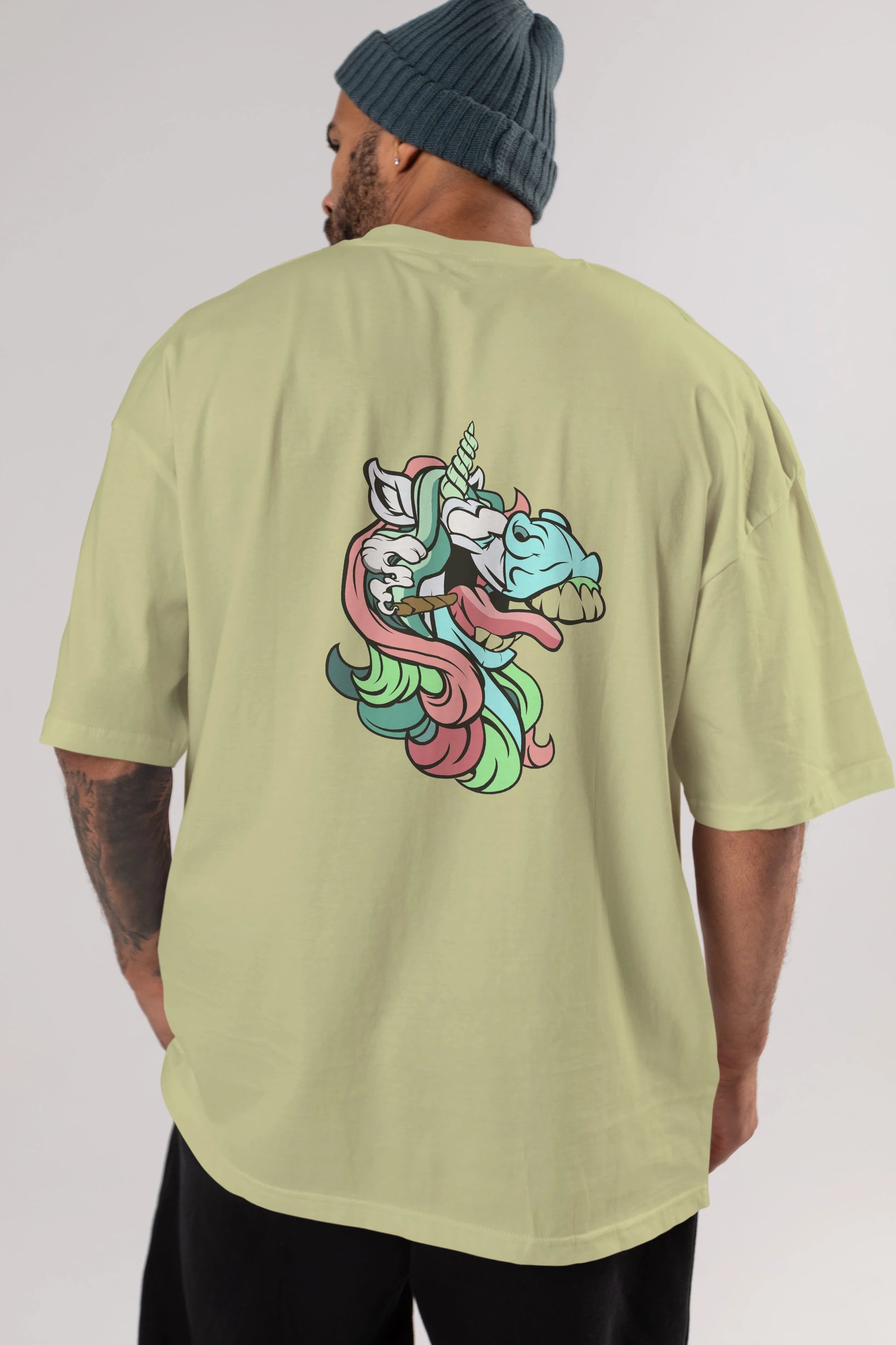 Crazy Unicorn Arka Baskılı Oversize t-shirt Erkek Kadın Unisex %100 Pamuk tişort