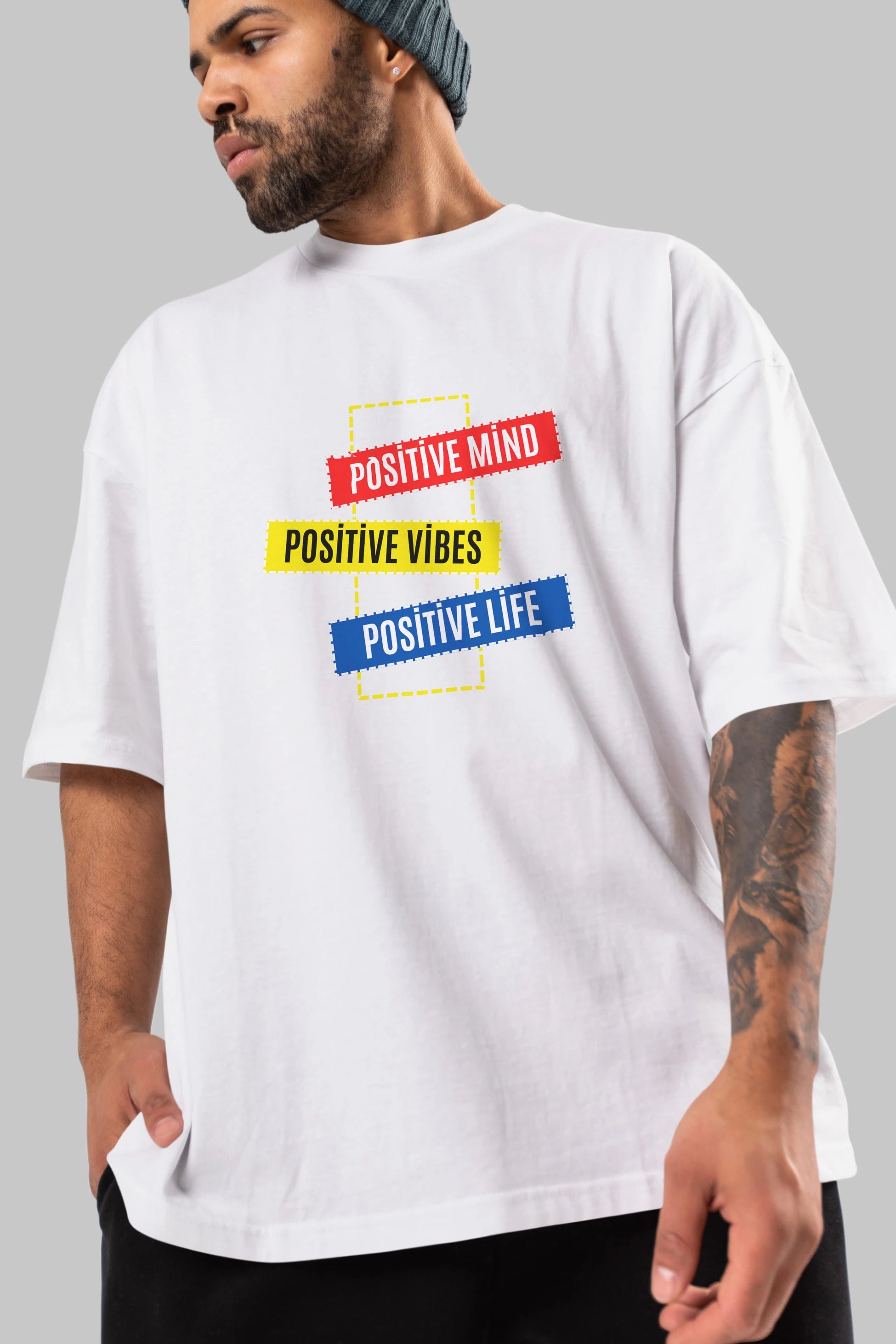 Positive Mind Vibes Lifes Ön Baskılı Oversize t-shirt Erkek Kadın Unisex
