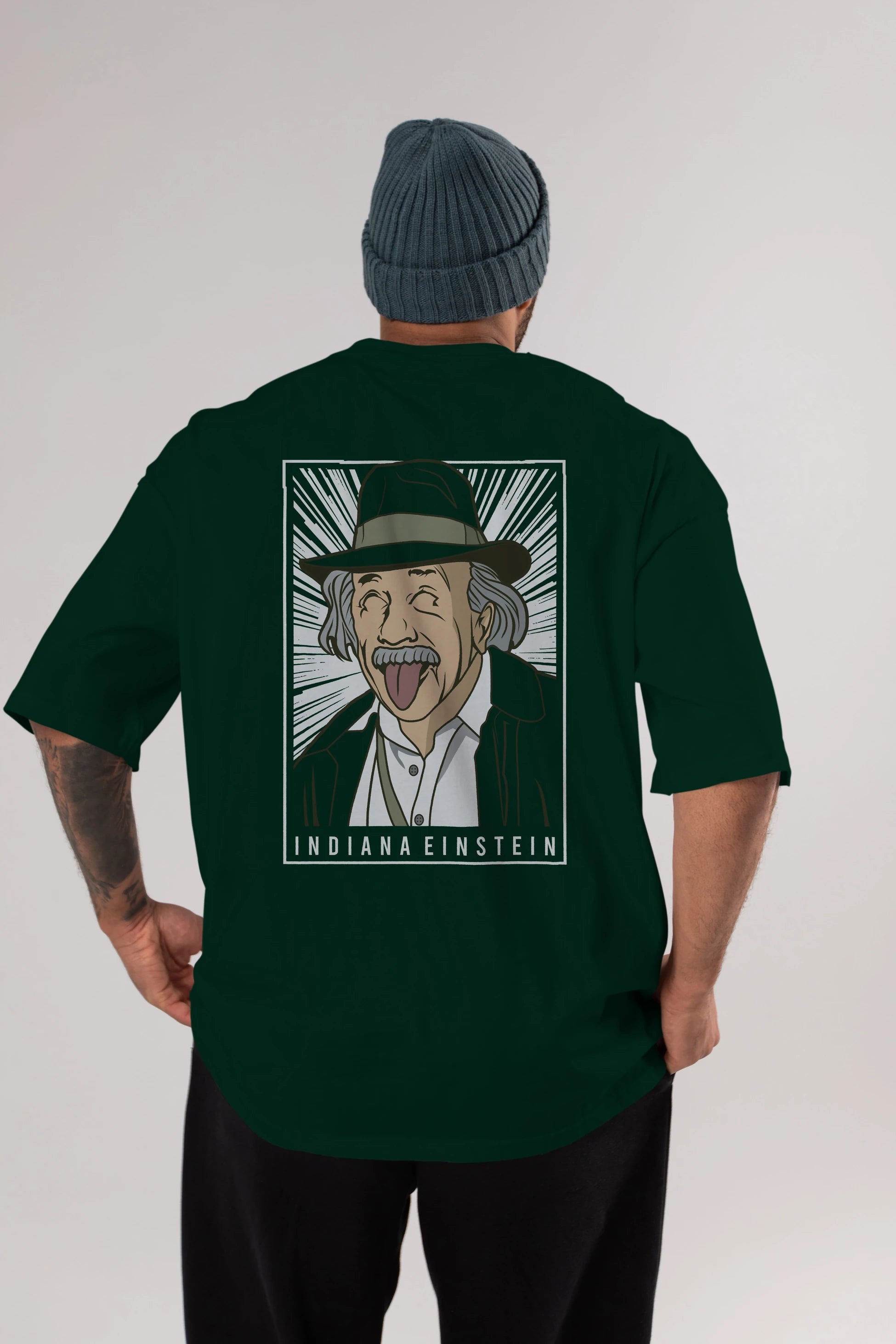 Indiana Jones Einstein Arka Baskılı Oversize t-shirt Erkek Kadın Unisex %100 Pamuk tişort