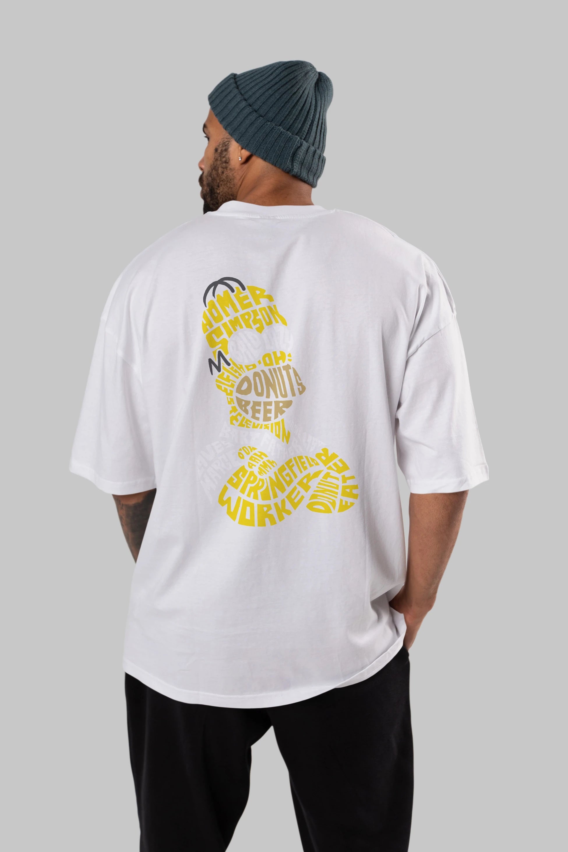 Homer Simpson Arka Baskılı Oversize t-shirt %100 pamuk Erkek Kadın Unisex