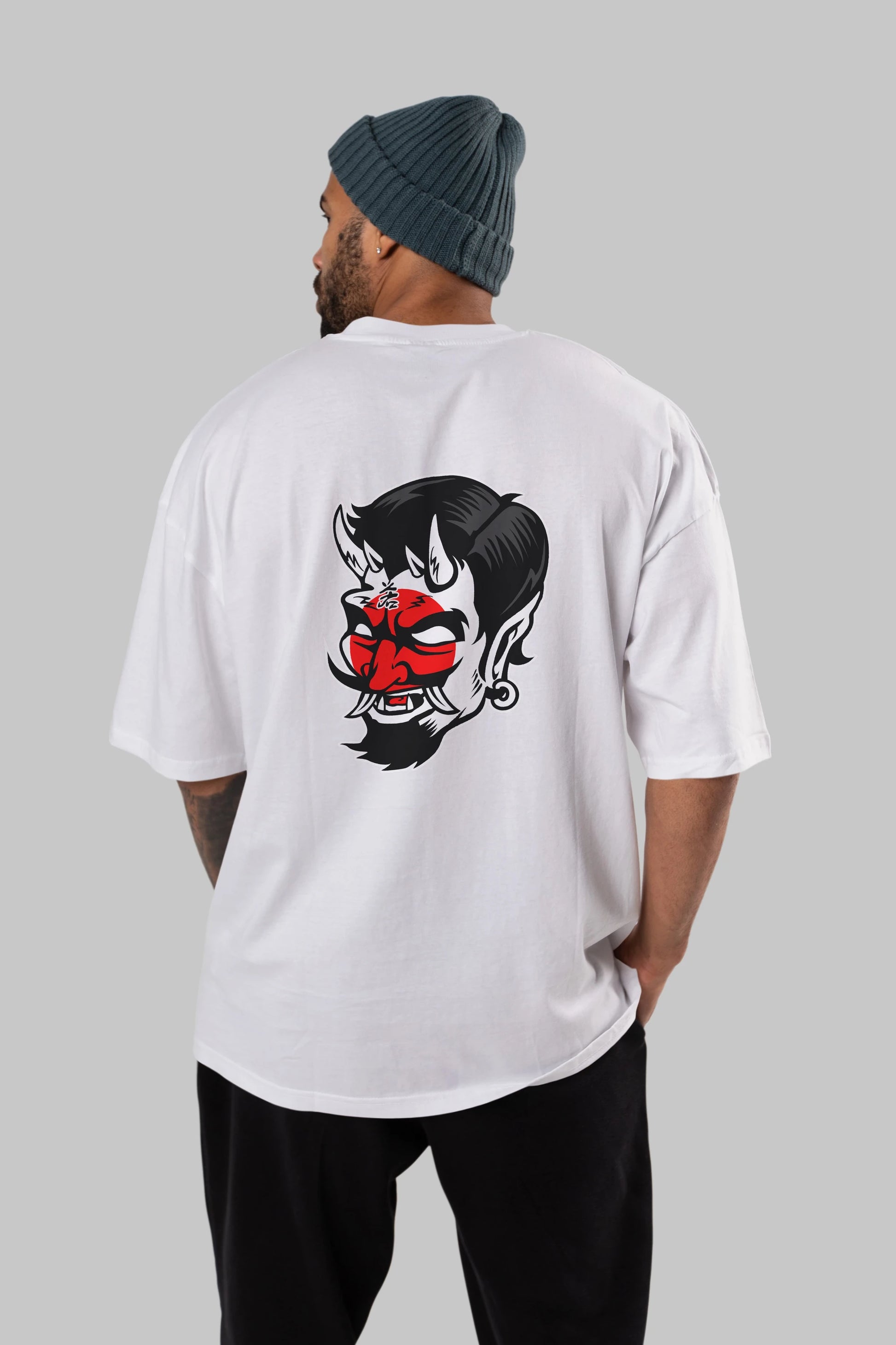 Japanese Devil Arka Baskılı Oversize t-shirt Erkek Kadın Unisex %100 Pamuk tişort