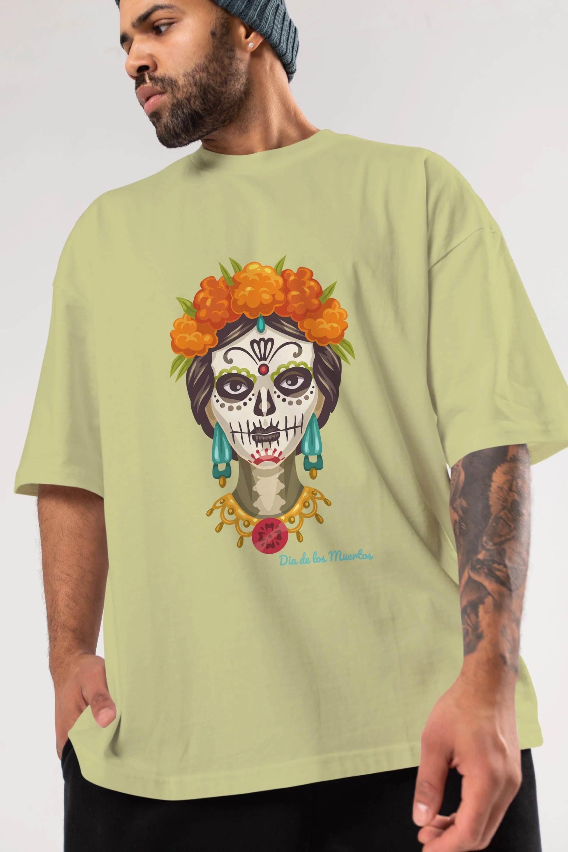 Dia de los Muertos 2 Ön Baskılı Oversize t-shirt Erkek Kadın Unisex