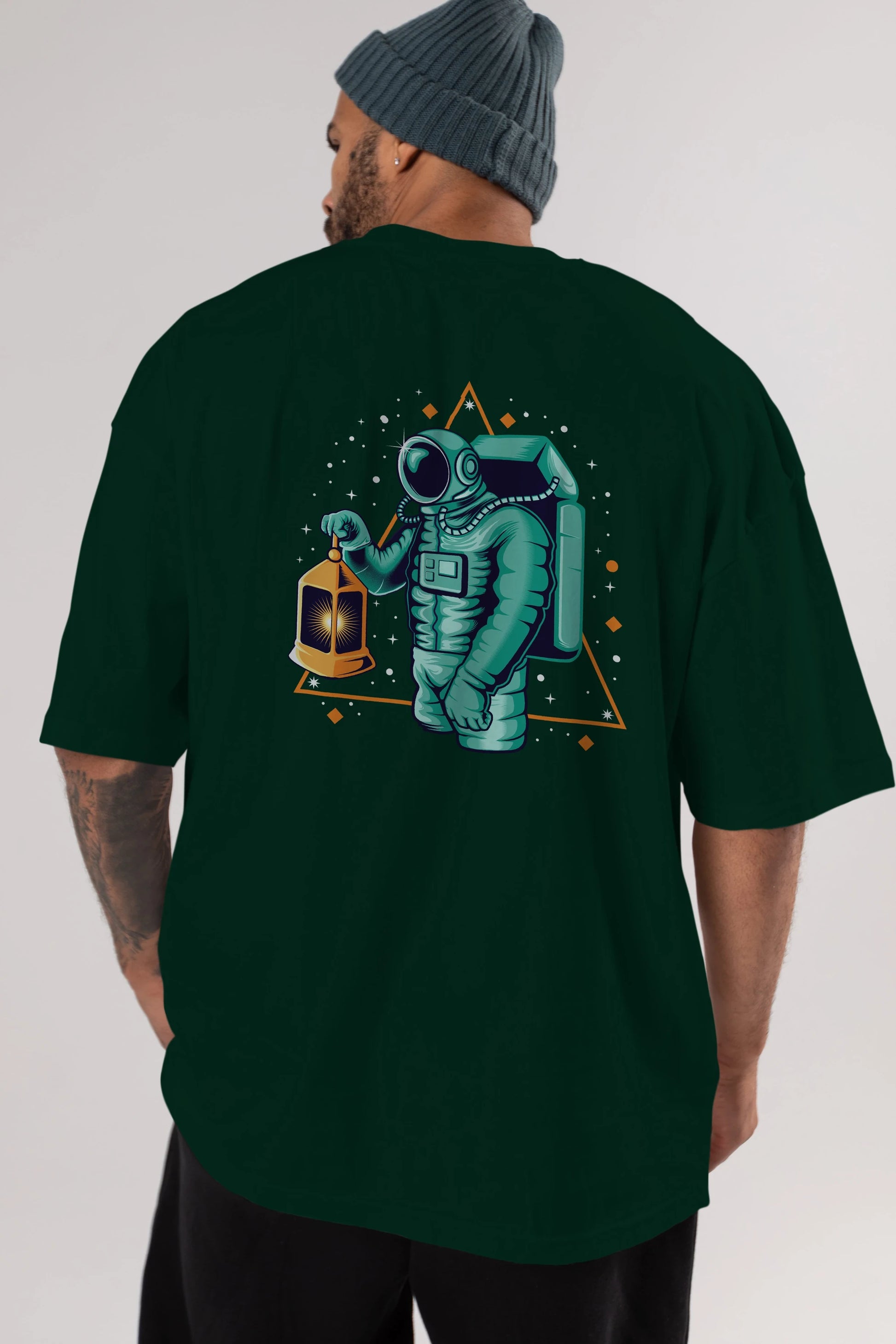 Astronaut Lantern Arka Baskılı Oversize t-shirt Erkek Kadın Unisex