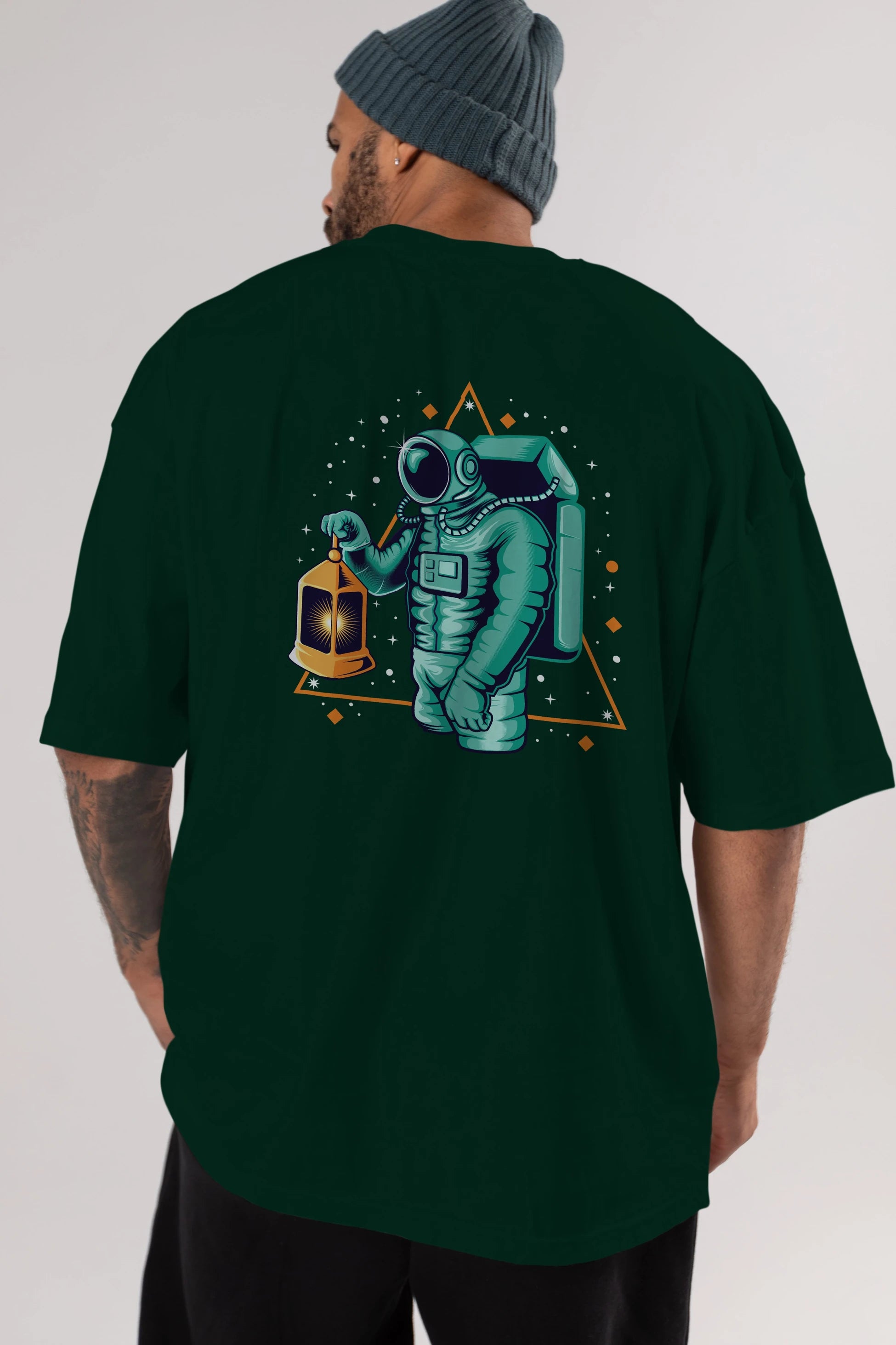 Astronaut Lantern Arka Baskılı Oversize t-shirt Erkek Kadın Unisex