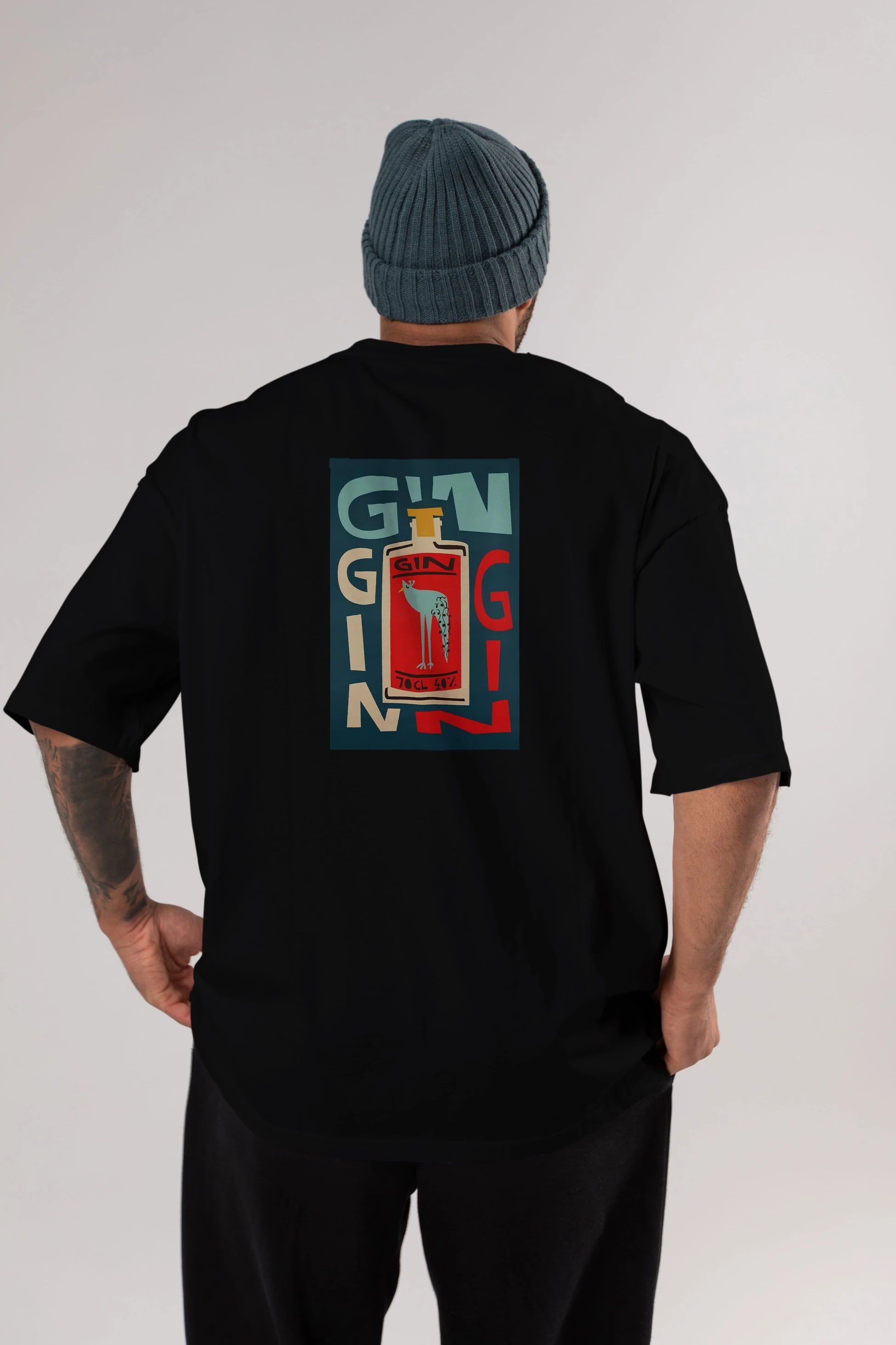 Gin 2 Arka Baskılı Oversize t-shirt Erkek Kadın Unisex %100 Pamuk Bisiklet Yaka tişort