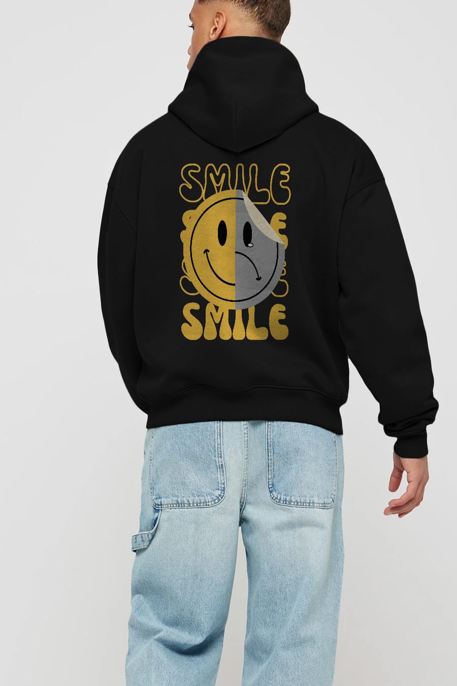 Smile Yazılı Arka Baskılı Oversize Hoodie Kapüşonlu Sweatshirt Erkek Kadın Unisex
