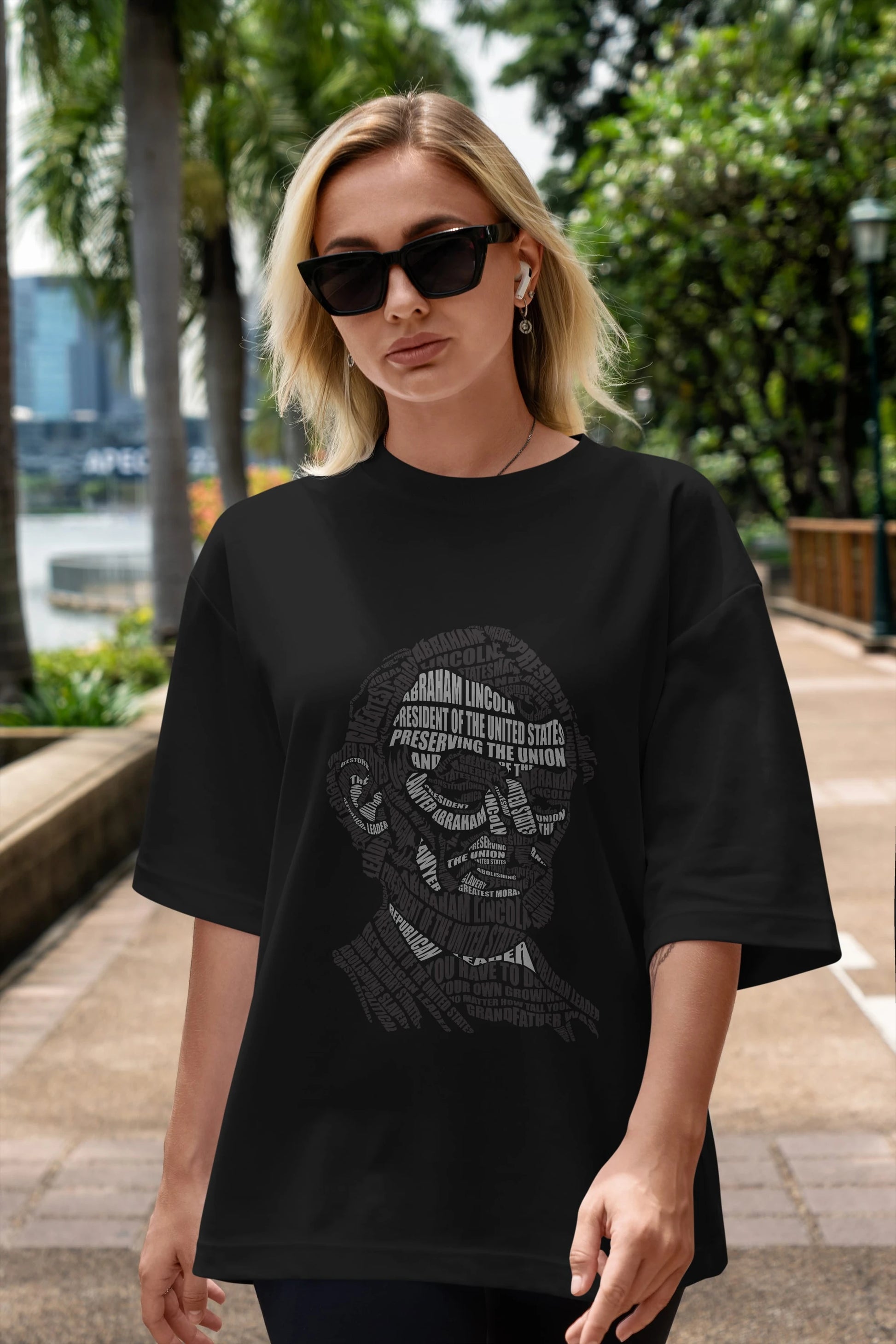 Abraham Lincoln Calligram Ön Baskılı Oversize t-shirt %100 pamuk Erkek Kadın Unisex